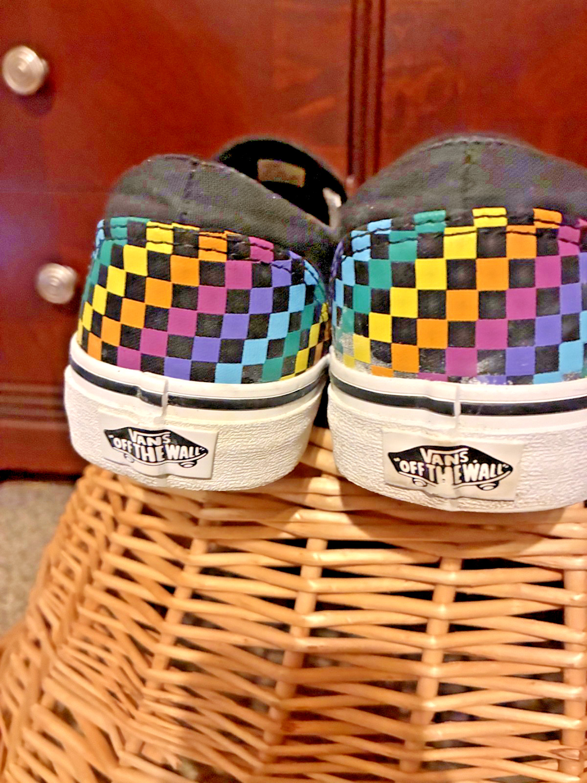 Van slip on shoes multi color check Womens 10