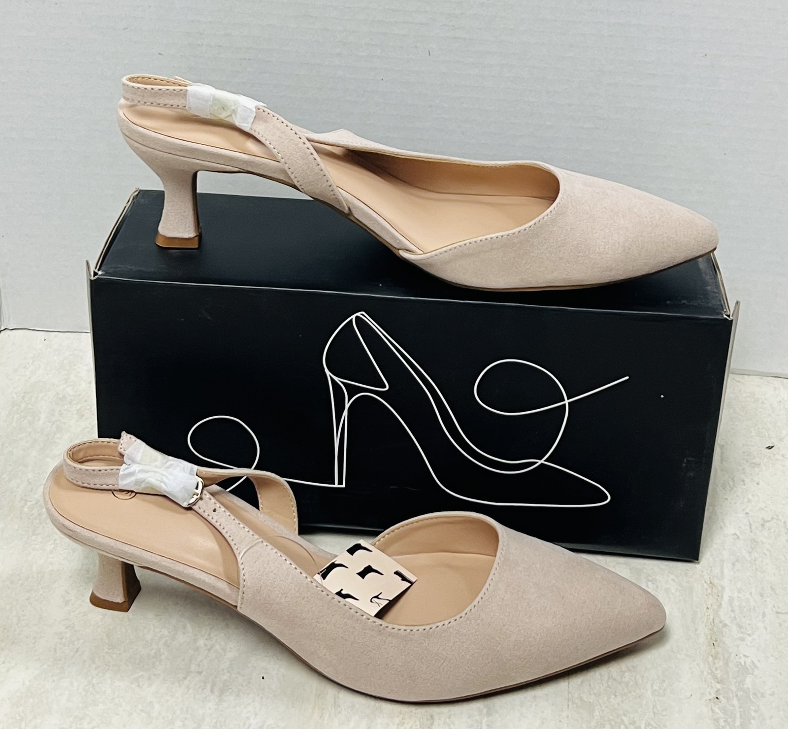 Mysoft Shoes Womens 9 Beige Faux Suede Slingback Kitten Heel Pumps Wedding NEW