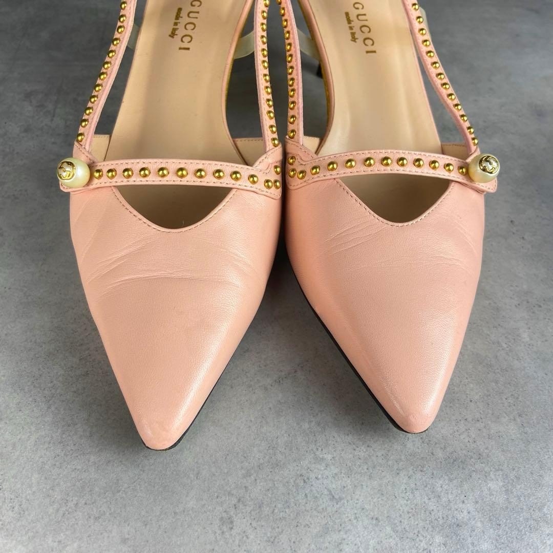 GUCCI Bamboo Slingback Pumps 23cm Baby Pink Leather High Heels