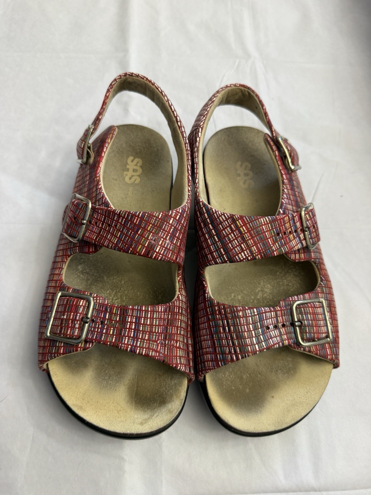 SAS Tripad Comfort Slingback Sandals Red Multicolor Leather Buckle W 8