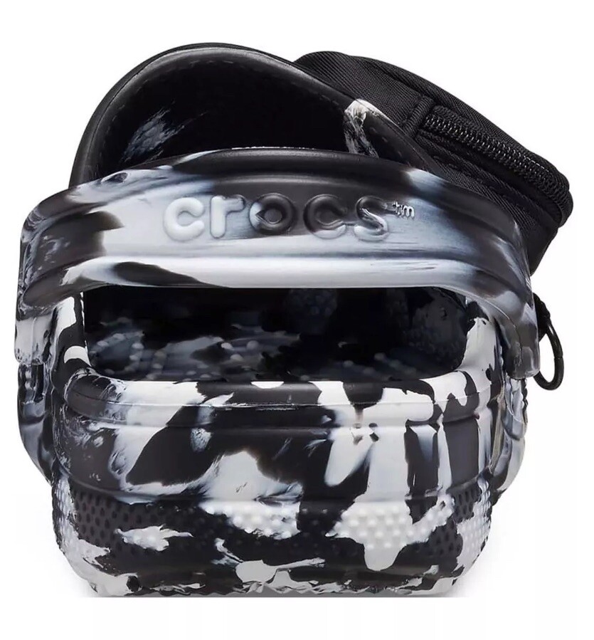 Crocs Baya Marbled Pouch Clogs Black and White Sz M10/W12 (New In Original Bag)
