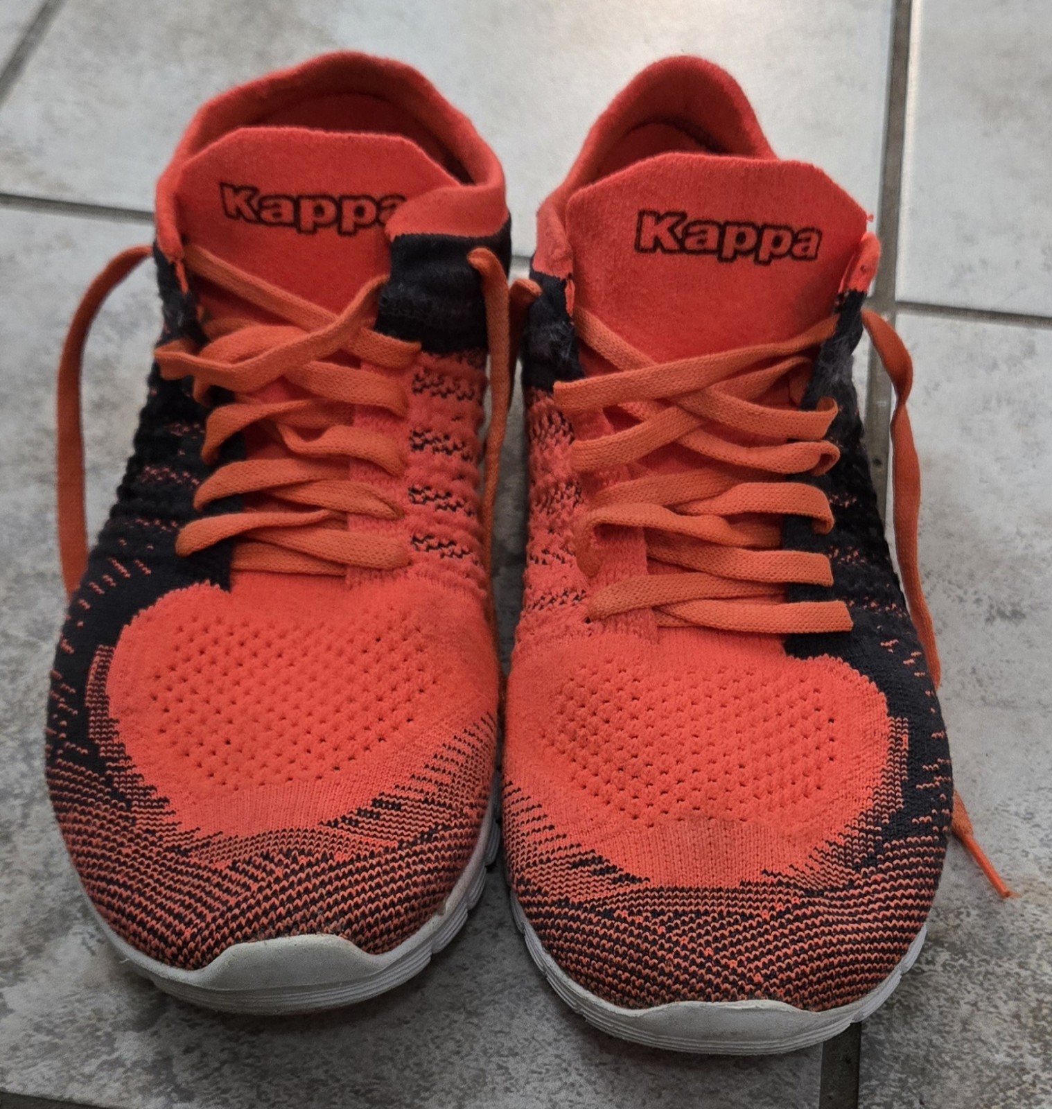 Kappa black and orange running sneakers with textured knit pattern size 8