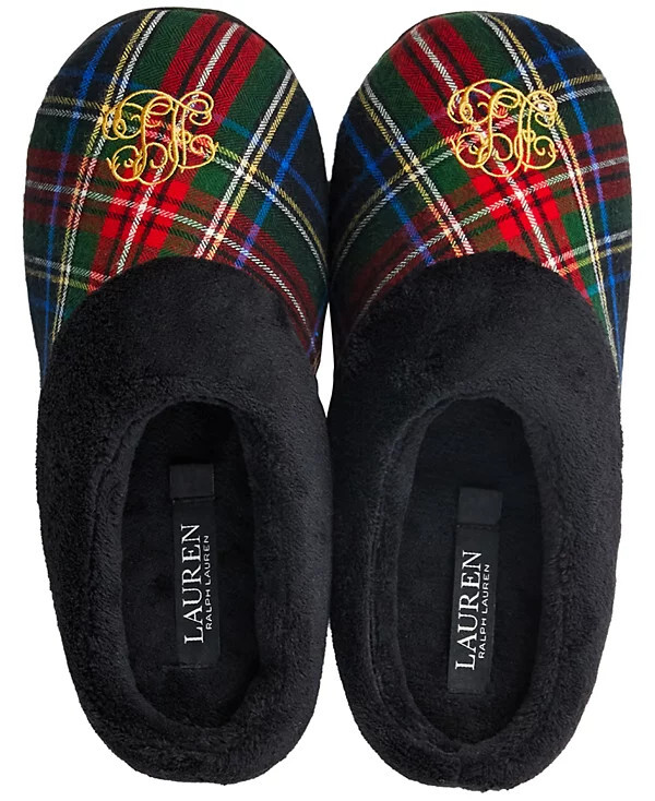 Lauren Ralph Lauren Women’s Faux-Fur-Trim Holiday Slippers Black Medium