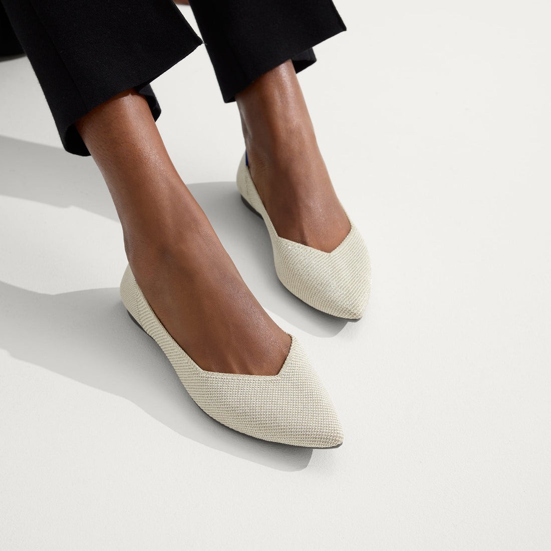 Rothy’s The Point II NEW Flats Shoes Women 9.5 Diamond Twill Cream Gold