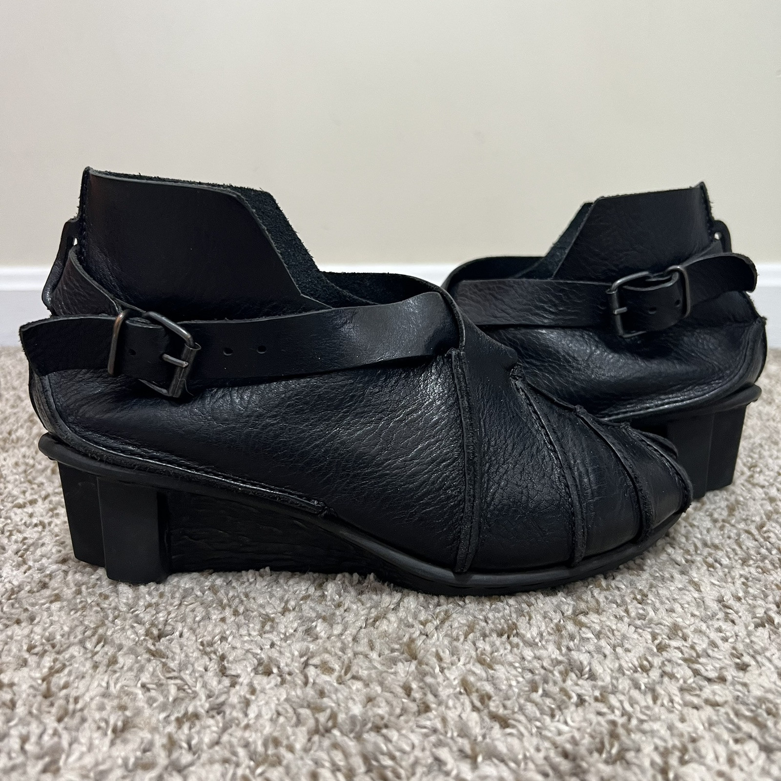 Trippen Women’s Black Leather Bootie Buckle Detail Black Sz 36 US 6.5
