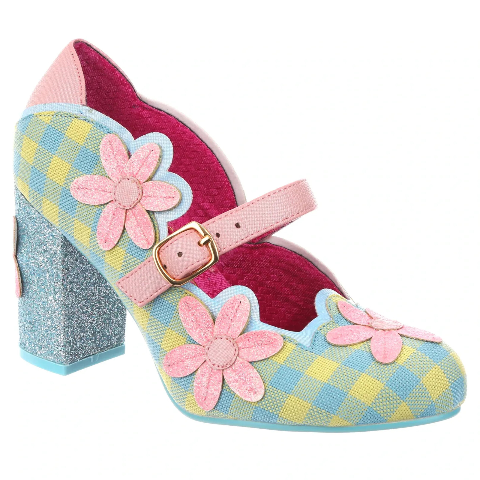 Irregular Choice Daisy Dancer Heels MaryJane Shoe Gingham blue pink flowers