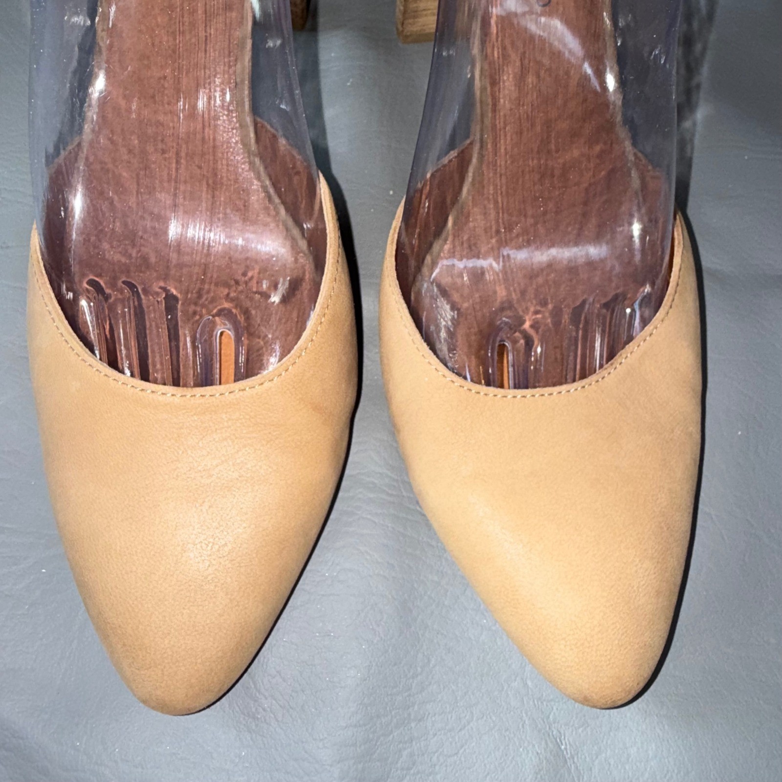 Lucky Brand Memyia Tan Leather Braided Ankle Strap Block Heel Pumps Shoes 9.5M