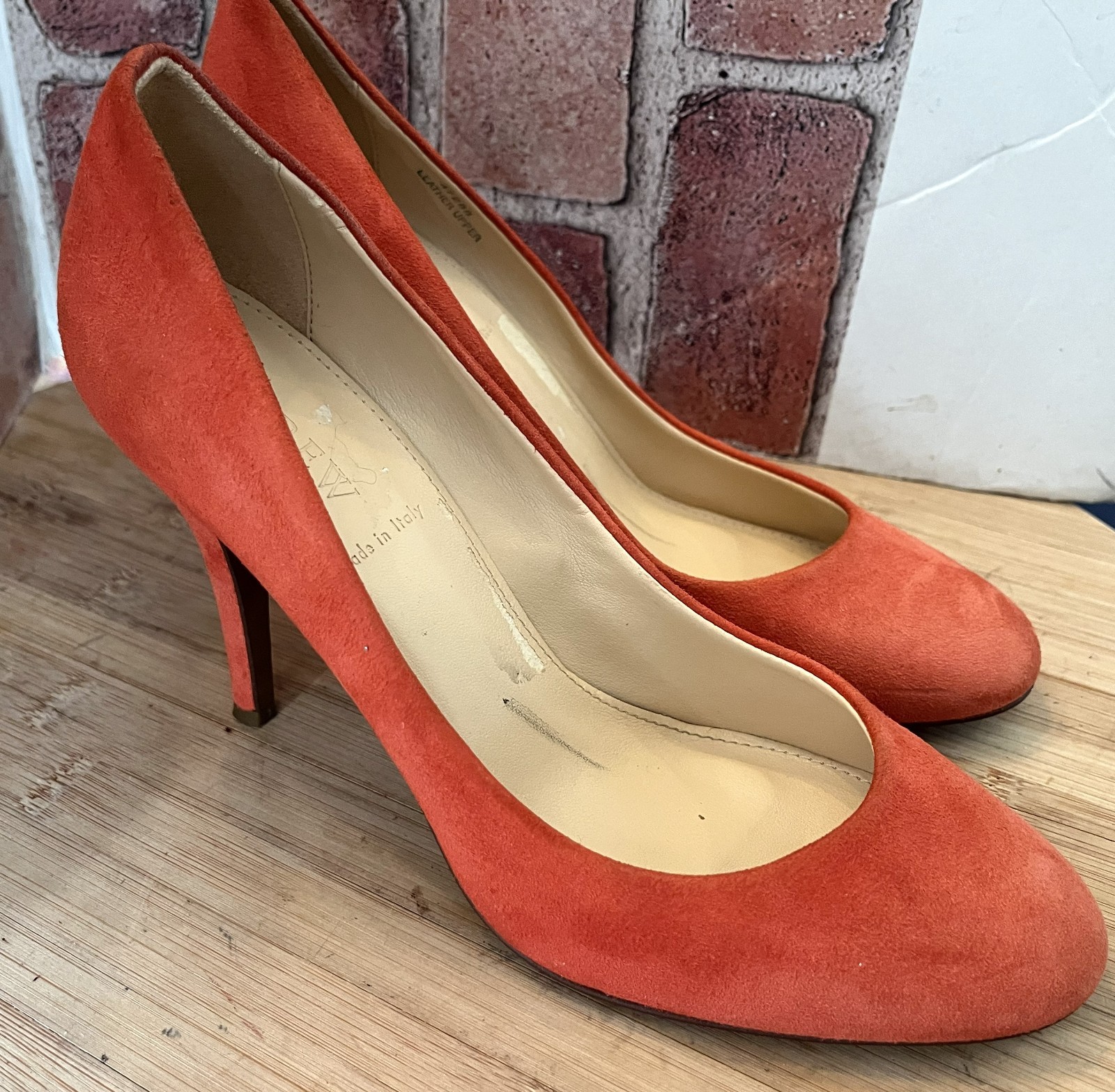 J. CREW SALMON ORANGE SUEDE HIGH HEEL PUMPS 8.5M MADE IN ITALY