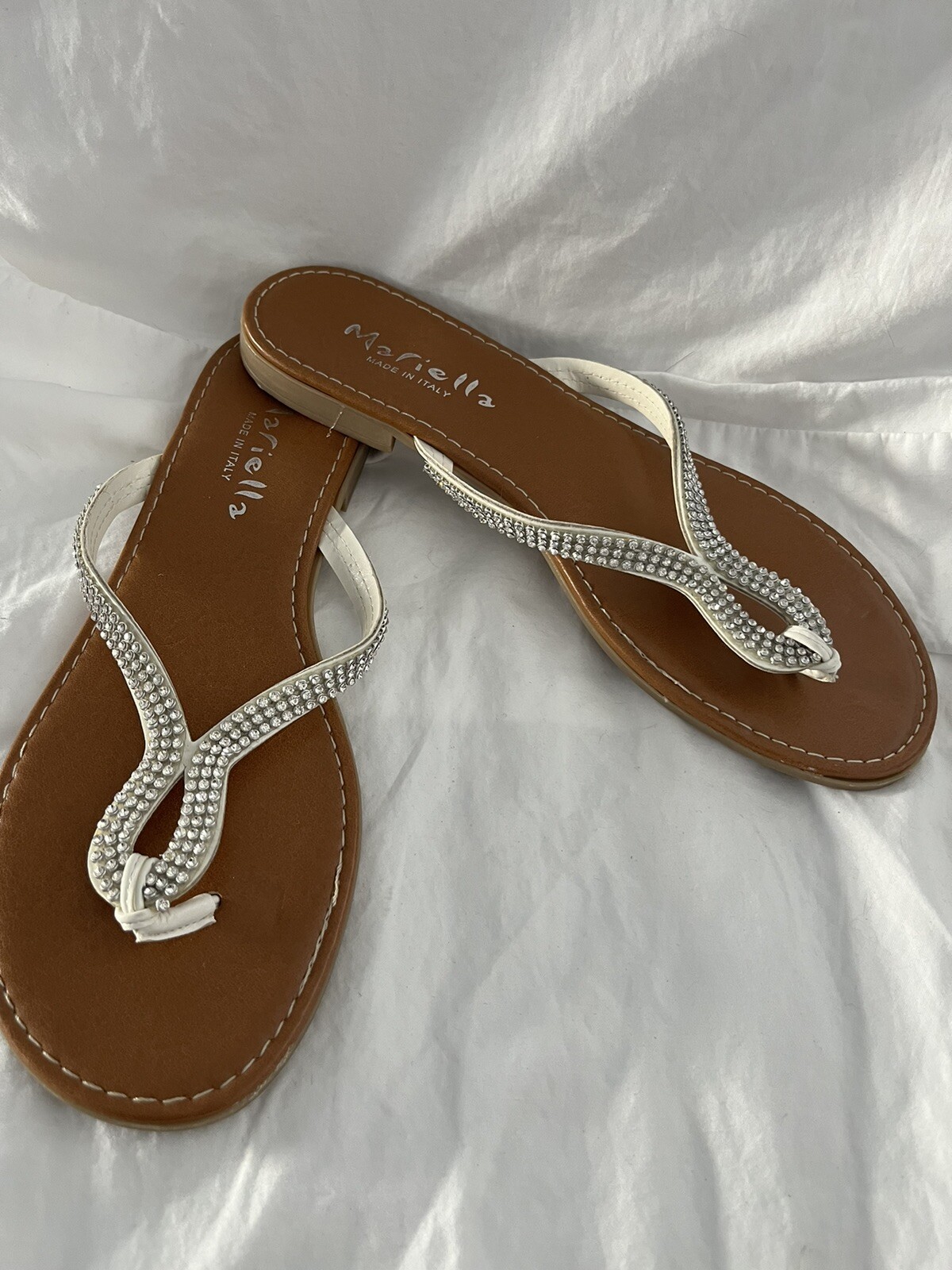 Mariella Made In Italy Rhinestone Comfort Thong Flat Slip On Sandals Size 9.5