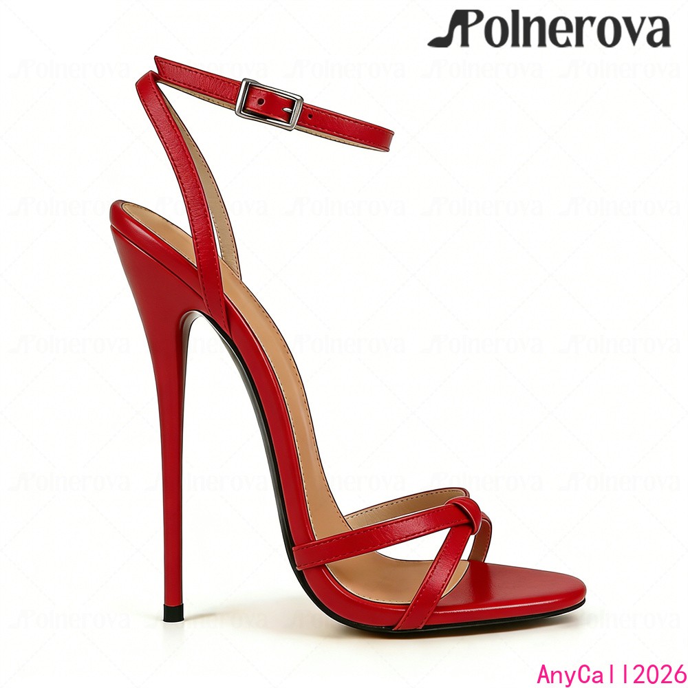 16cm Lacquered Heel Knot Concise Round Open Toe High Heels Sandals Ankle Strap