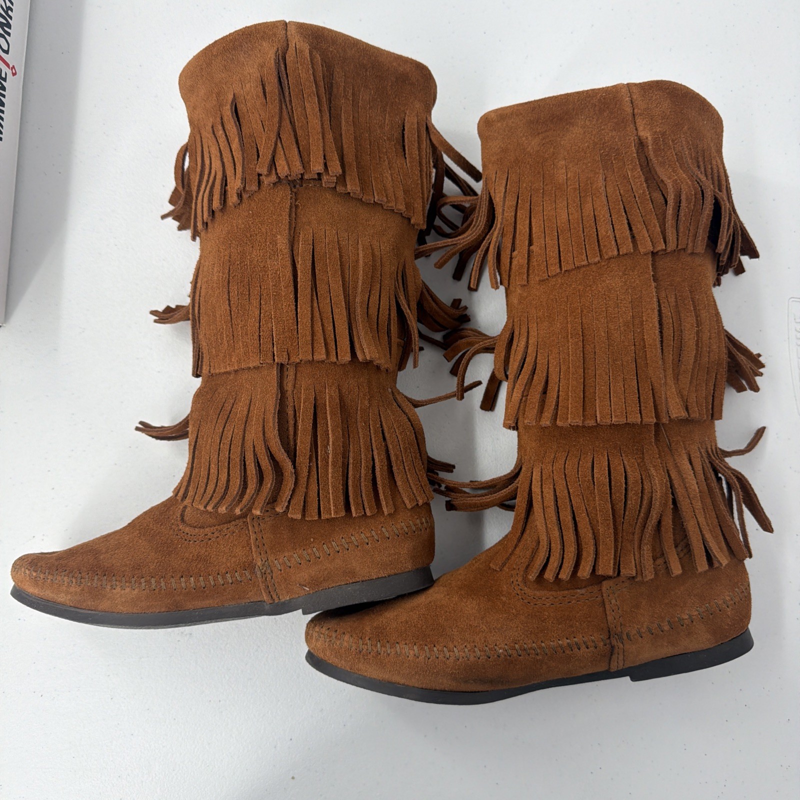 Minnetonka Moccasin 1632 Brown 3 Layer Fringe Boots Women Size 7 Western Cowgirl