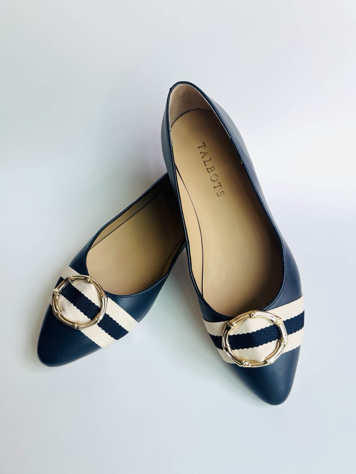 Talbots Edison Bamboo Ring Women’s Sz 6M Navy blue Leather Flats
