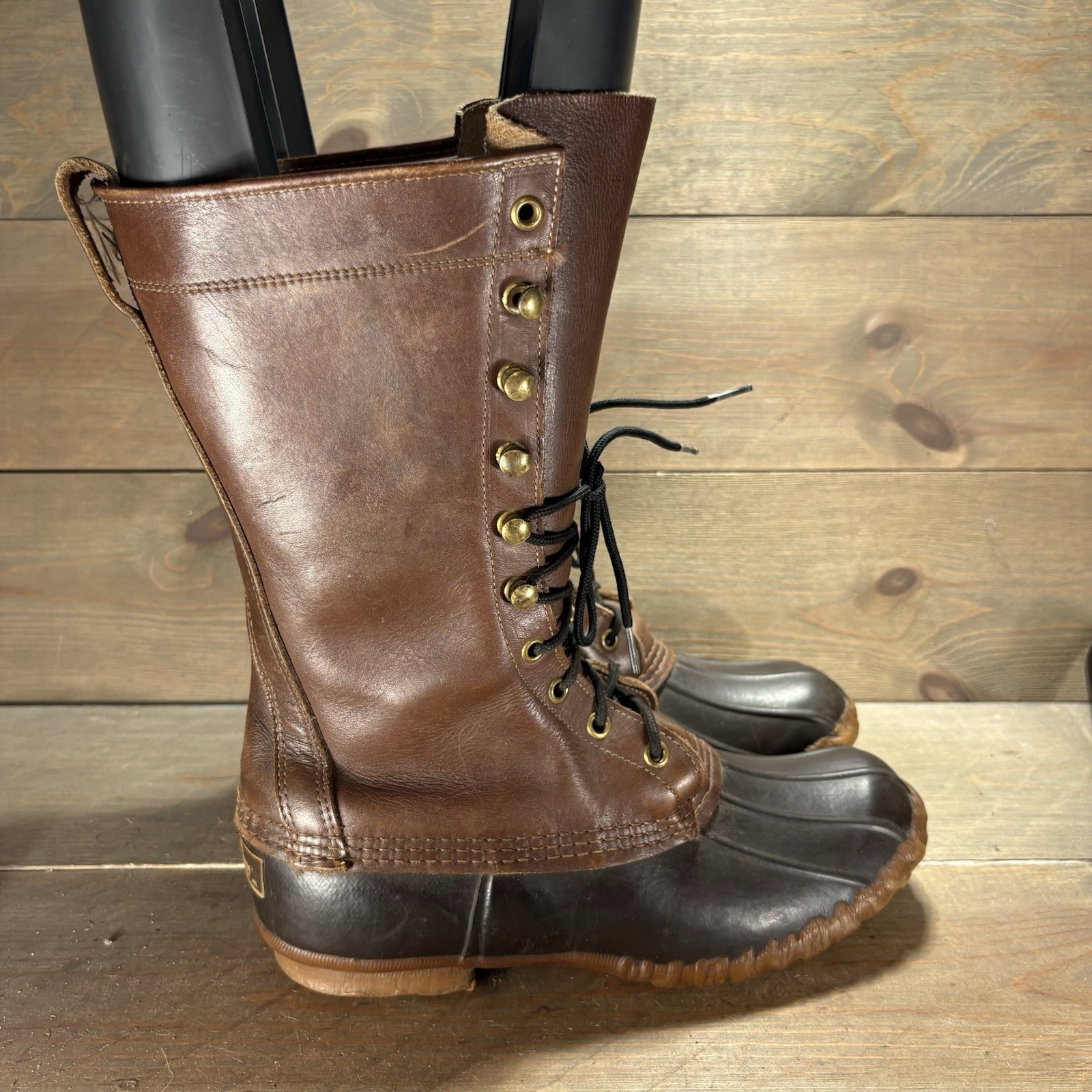 Ll bean duck boots womens size 7 shoes brown tall leather waterproof hunting