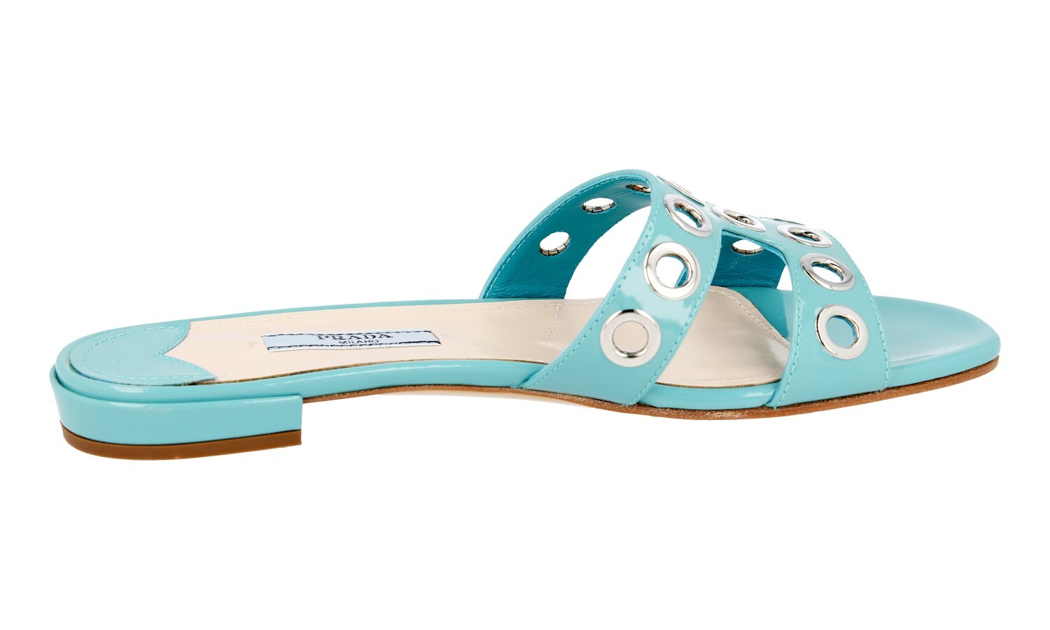 PRADA Patent Leather Slides Sandals – 1XX250 – Turquoise – NEW – US 6.5 EU 36,5