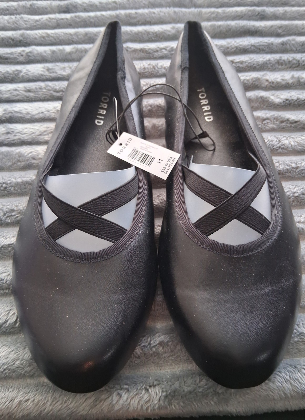 Torrid Womens 11 WW Extra Wide Elastic Cross Straps Ballet Flats NEW Black