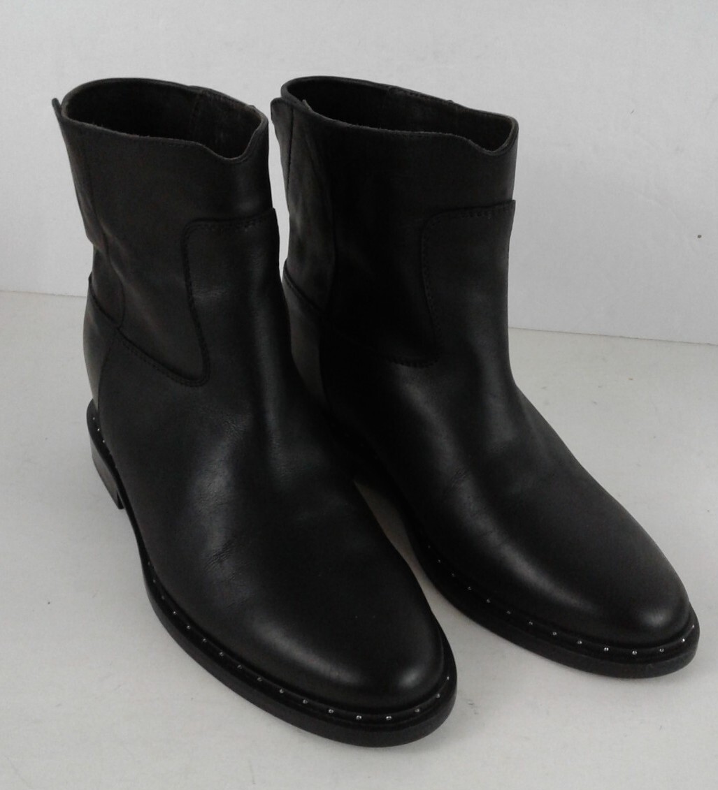 Via Roma 15 Chelsea Studded Ankle Boots Women Size 41 Black Leather Wedge Heels
