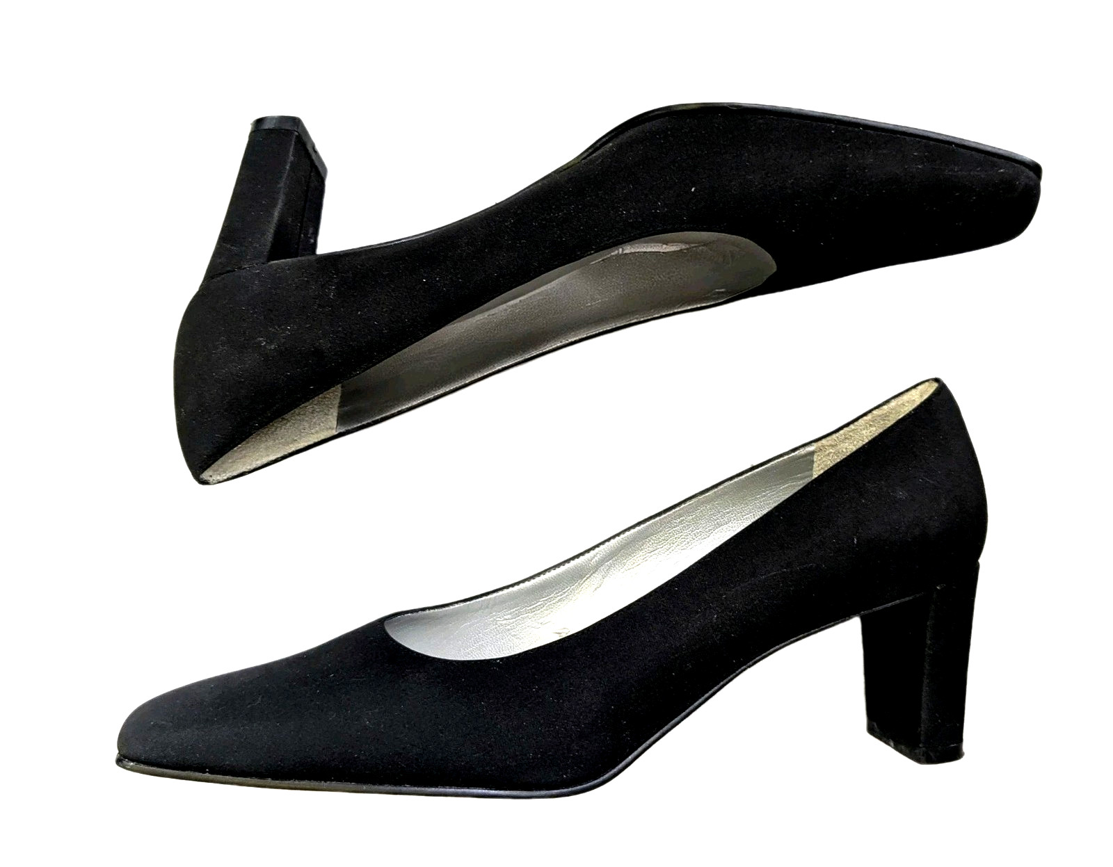 NINA Womens Black Pumps Durable Leather Soles Square Toe Synthetic Satin PU 8M