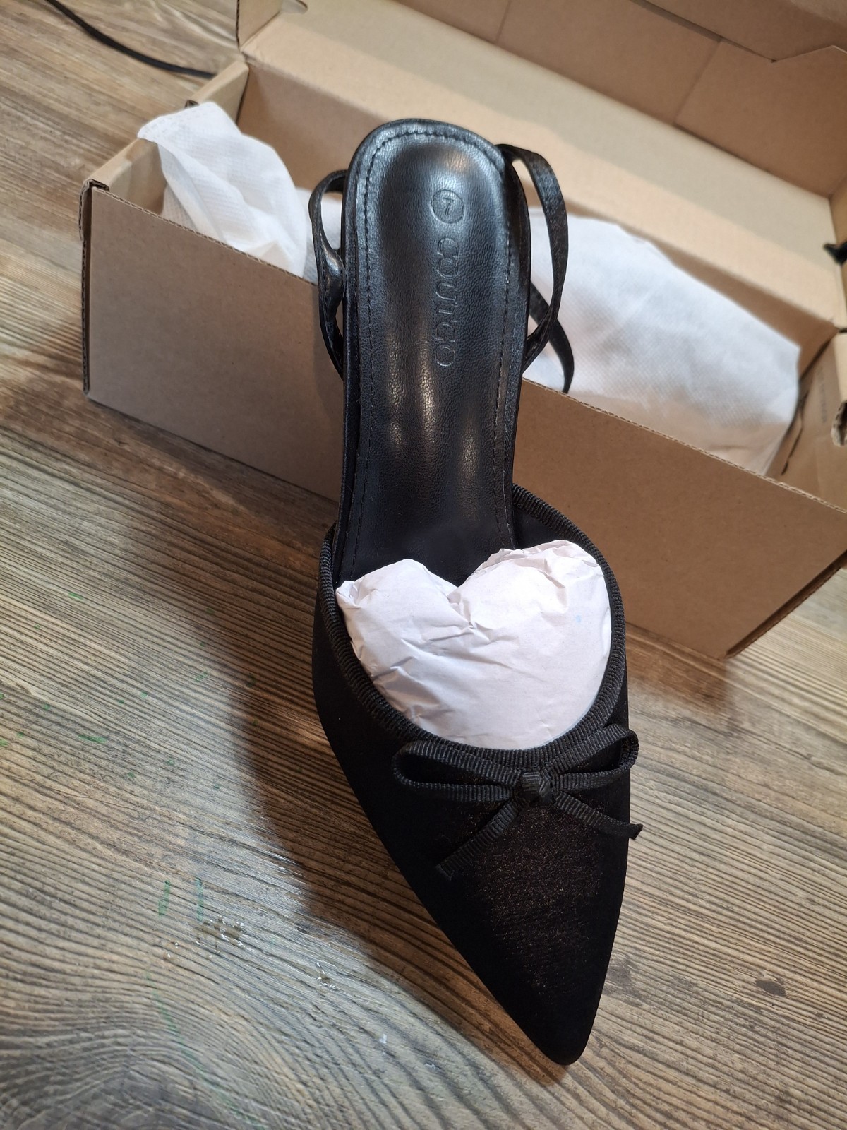 Coutgo Women’s Black Pointed Toe Slingback Heels Pumps Bow Straps Size 7