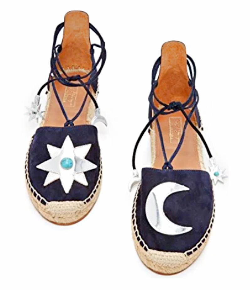 Aquazzura Poppy-Delevingne Midnight Star Moon Lace Up Espadrilles sz US 6/ IT 36