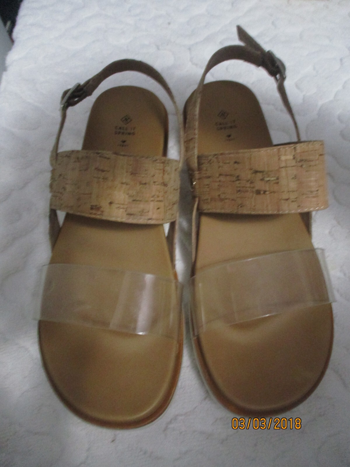 Call It Spring Womens Cork Look Vegan Adjustable Buckle Flat Sandal Size 7 VGC