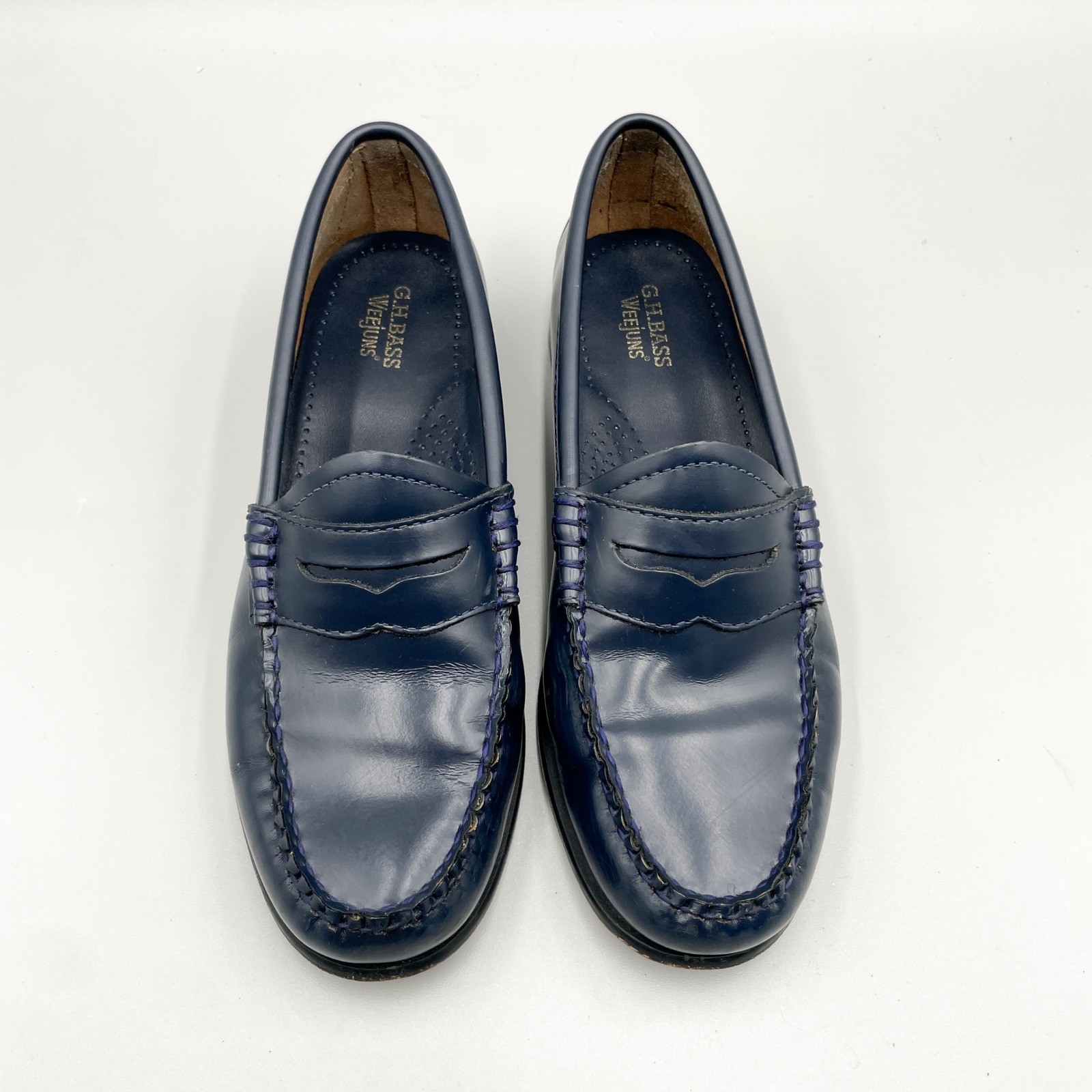 GH Bass Weejuns Womens 6.5 Navy Blue Leather Penny Loafers Preppy Office Retro