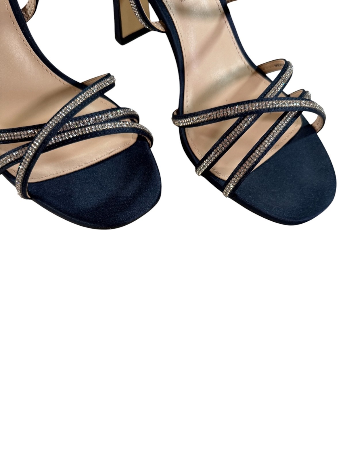 NINA Anna-LS Navy Satin Rhinestone Strappy Heels Women’s size 7M New In Box