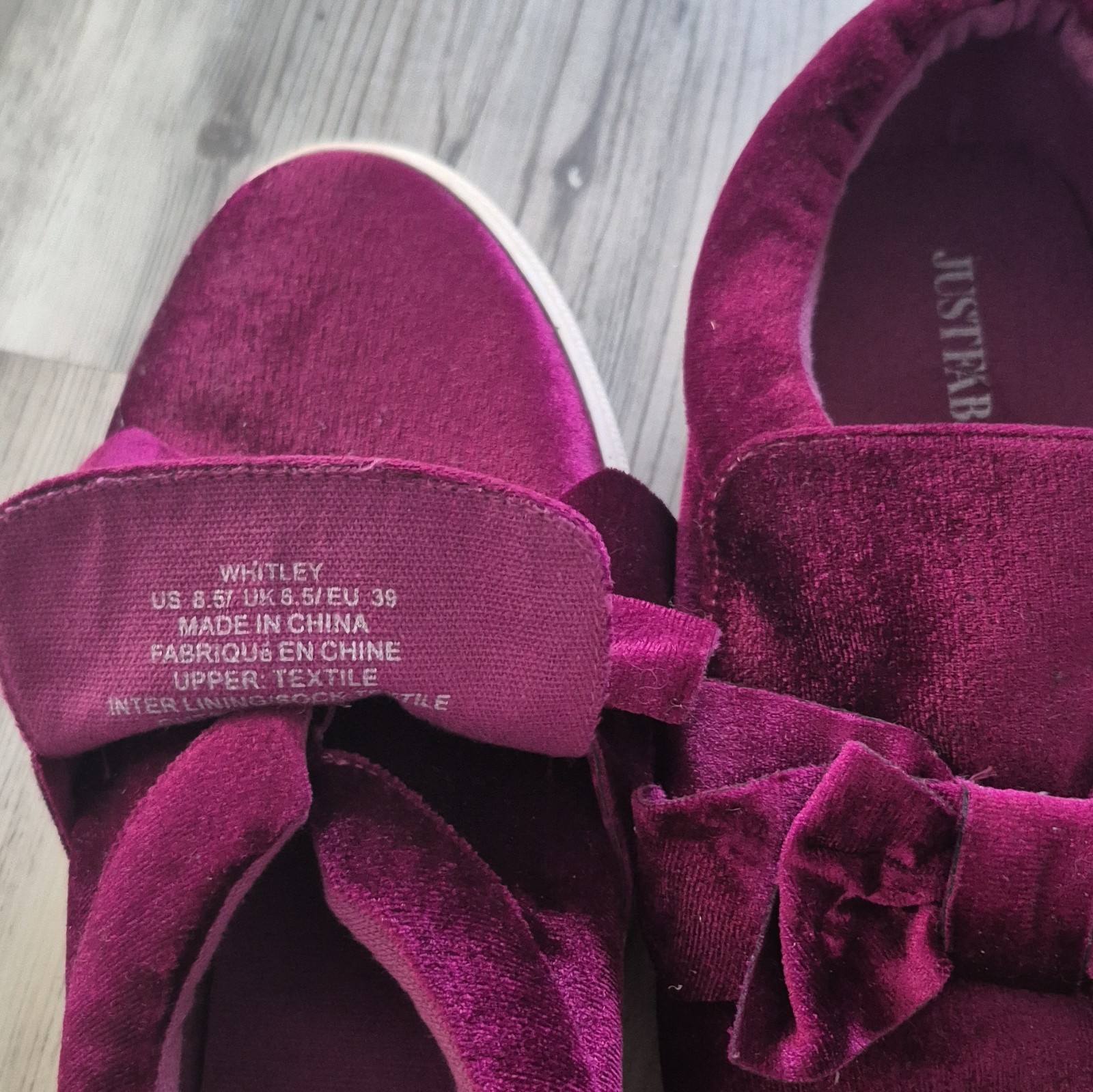 JustFab Women’s Purple Velvet Bow Slip-On Flats Round Toe Textile Lined US 8.5