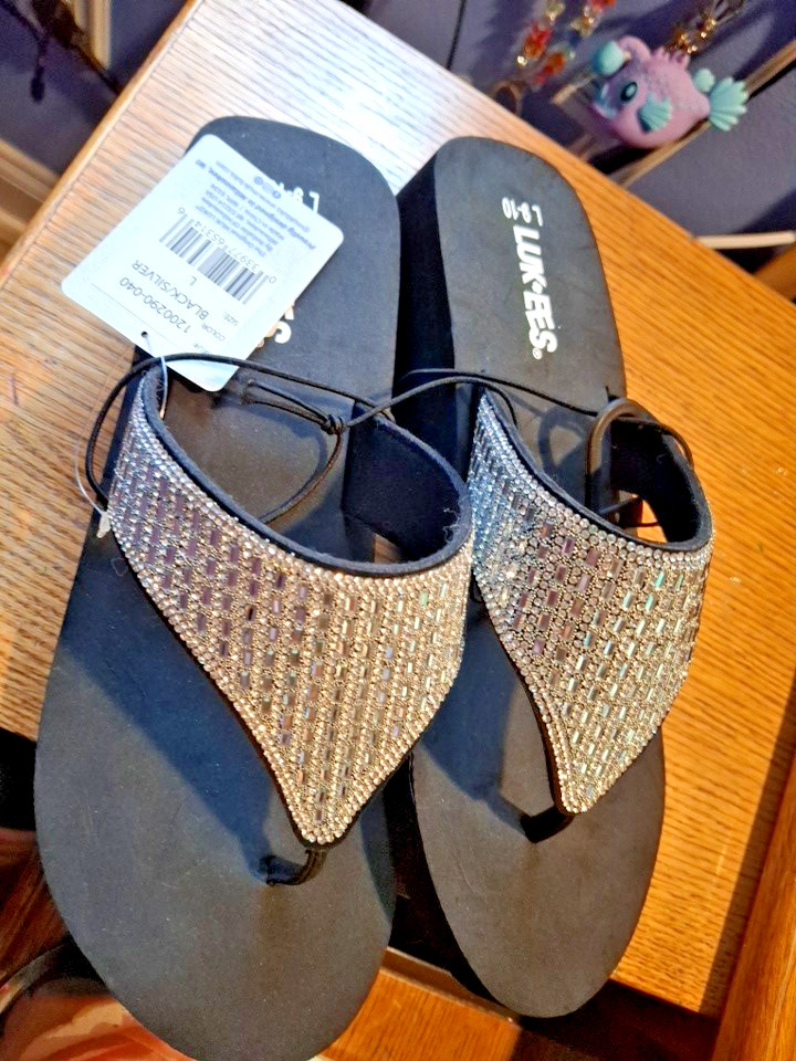 LUK-EES Women M (9-10) Black CZ bling Design Sandals Open-NWT 💥SEND OFFERS💥
