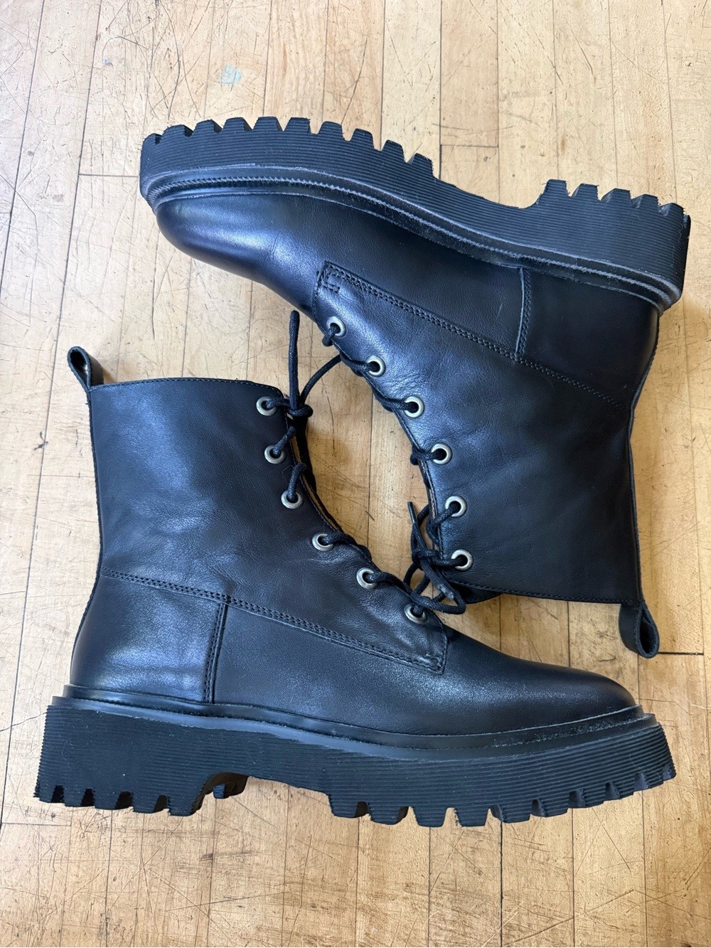 MADEWELL Black Leather Lace Up Combat Boots Rayna US 9.5