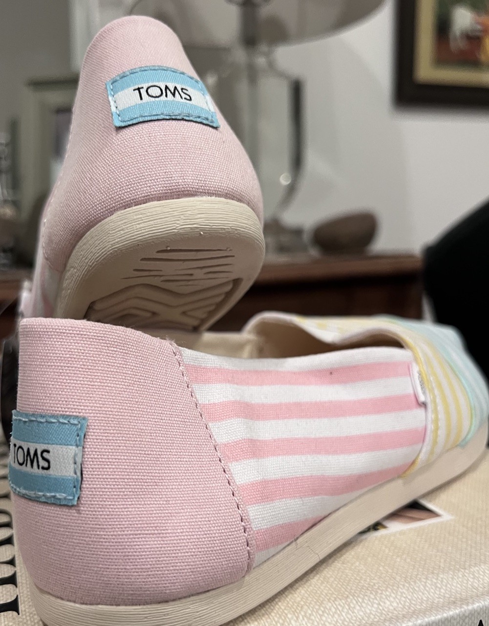 TOMS NWT Women’s Slip-On Pastel Multi Stripe Colorblock Canvas Shoe Size 9