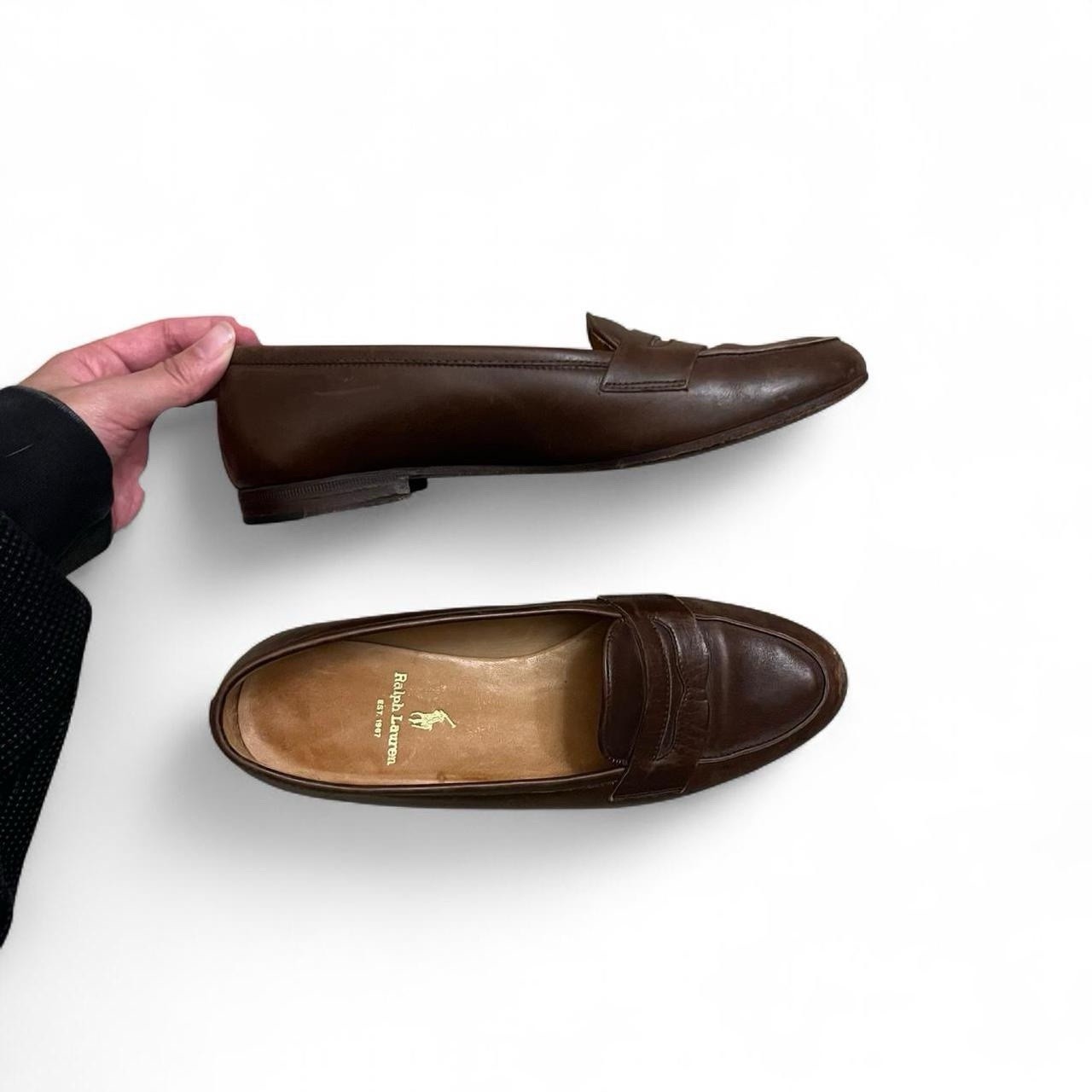 Ralph Lauren Women’s Brown Leather Loafer Flats Slip-On Round Toe Logo 5.5