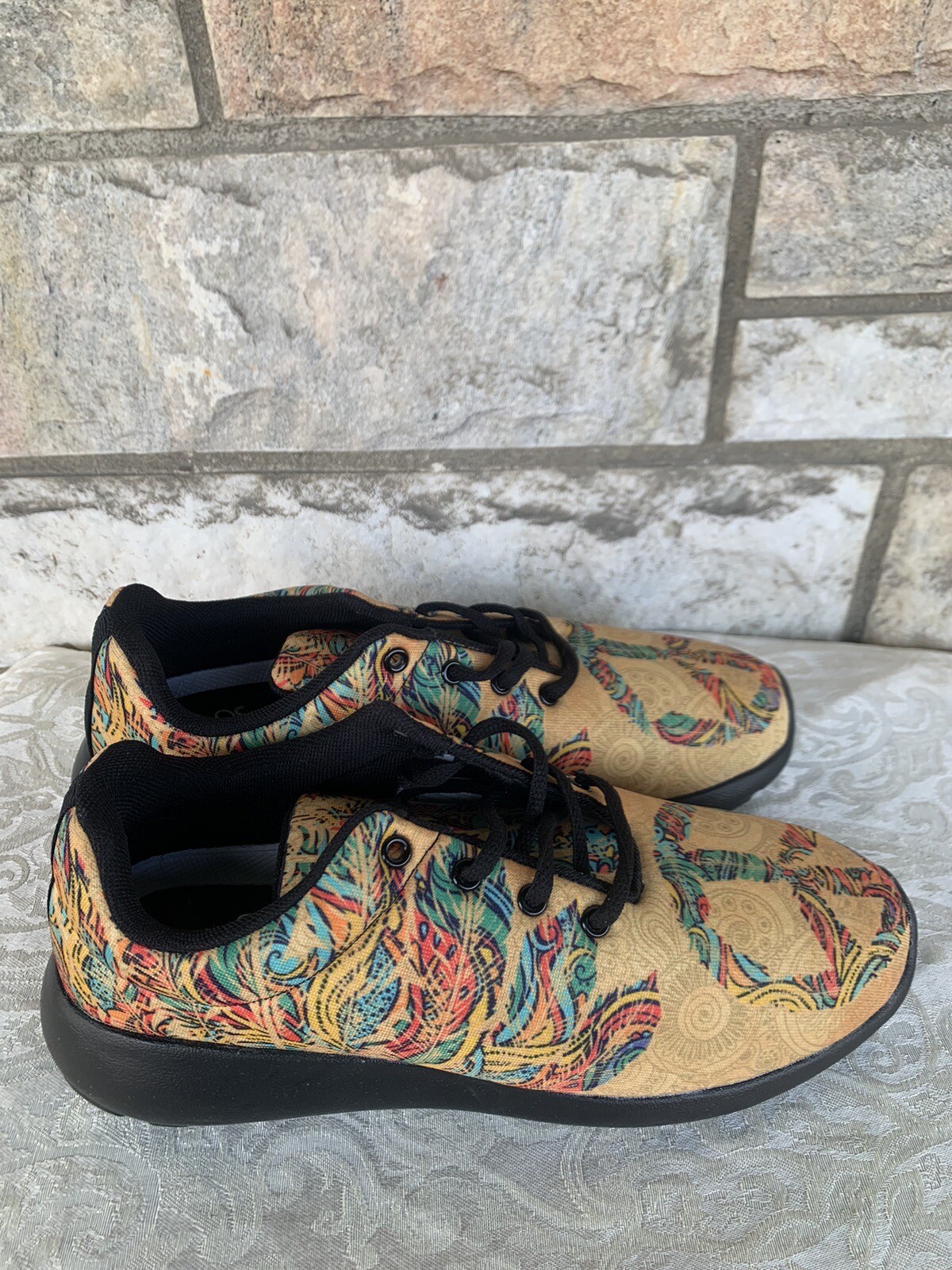NEW Yes We Vibe Peace Sign Fabric Shoes Sz 9.5 Womans 8 Mens Unisex Shoe sneaker