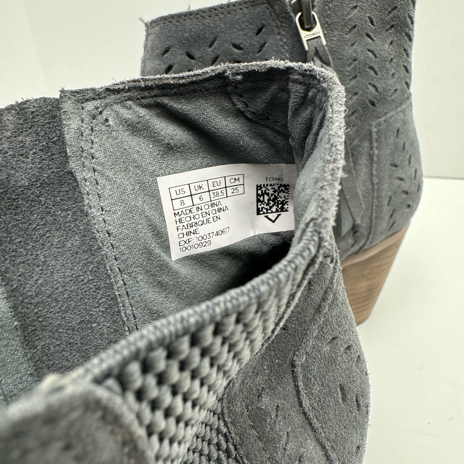 TOMS 8 Majorca Gray Suede Leather Perforated Open Toe Ankle Bootie Heeled Sandal