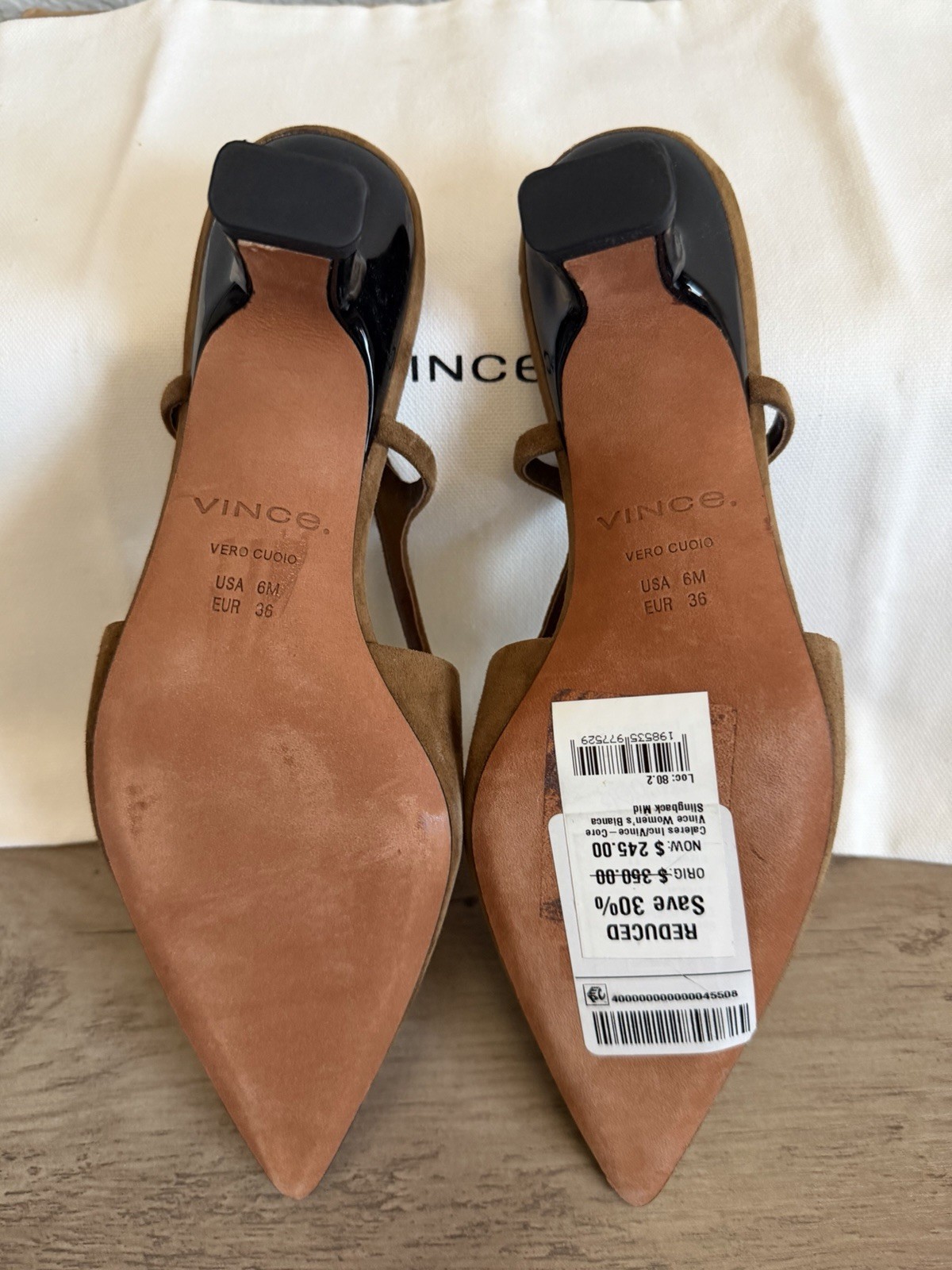 Vince Bianca Slingback Mid Heels in Elmwood suede, size US 6 / EU 36