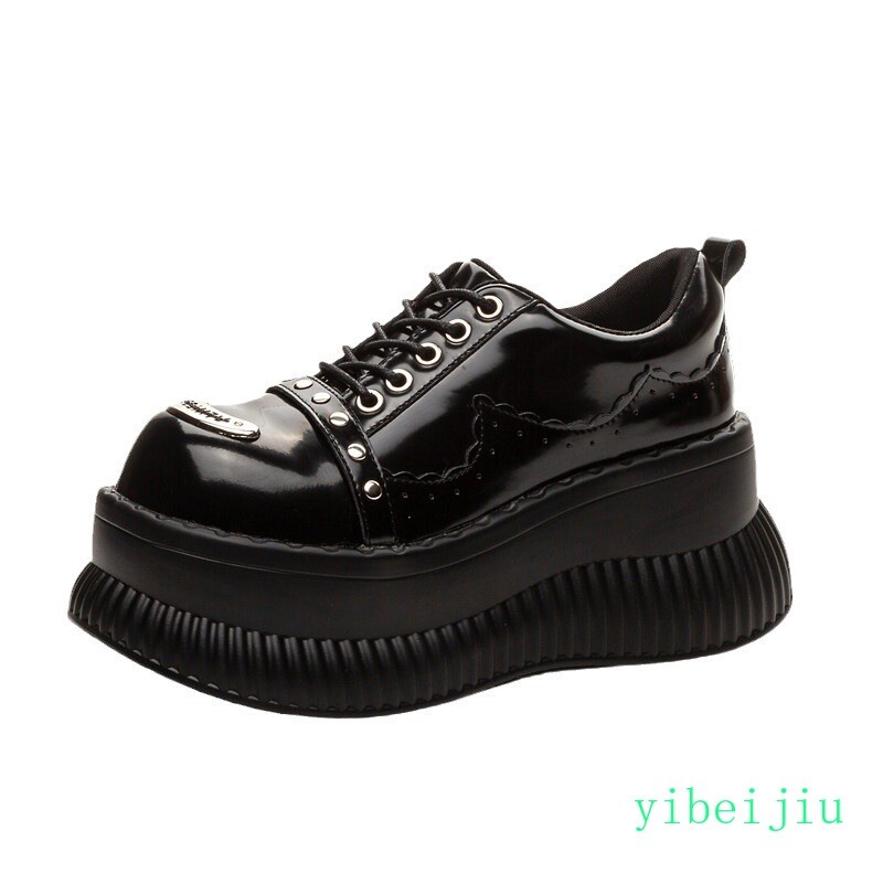 Womens Platform Thick Sole Wedge Heel Shoes Creepers Leather Lace Up Casual Punk