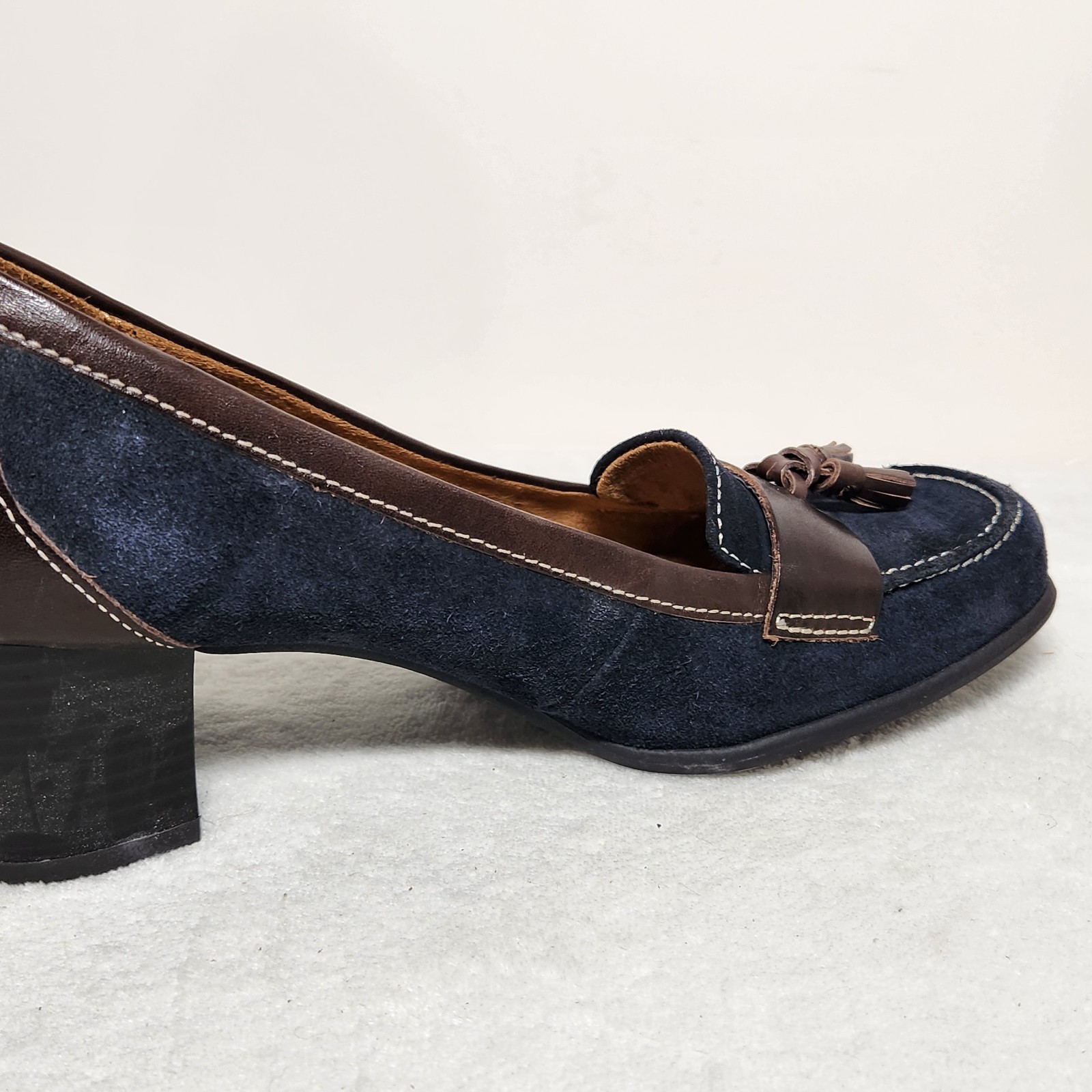 Naturalizer Women’s Loafer Heel Shoes SIze 8.5M Blue Brown Block Leather Comfort
