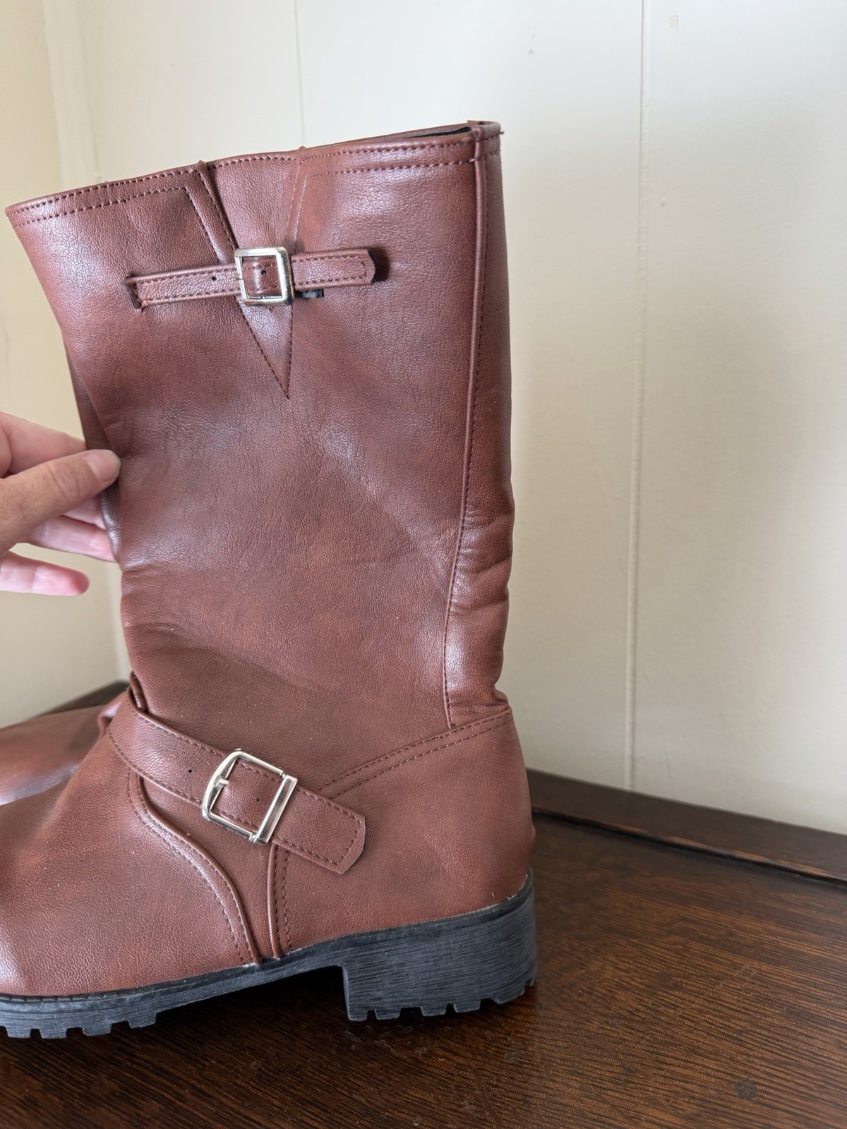 Brown Tall Boots With Buckles Size 6 NWOB