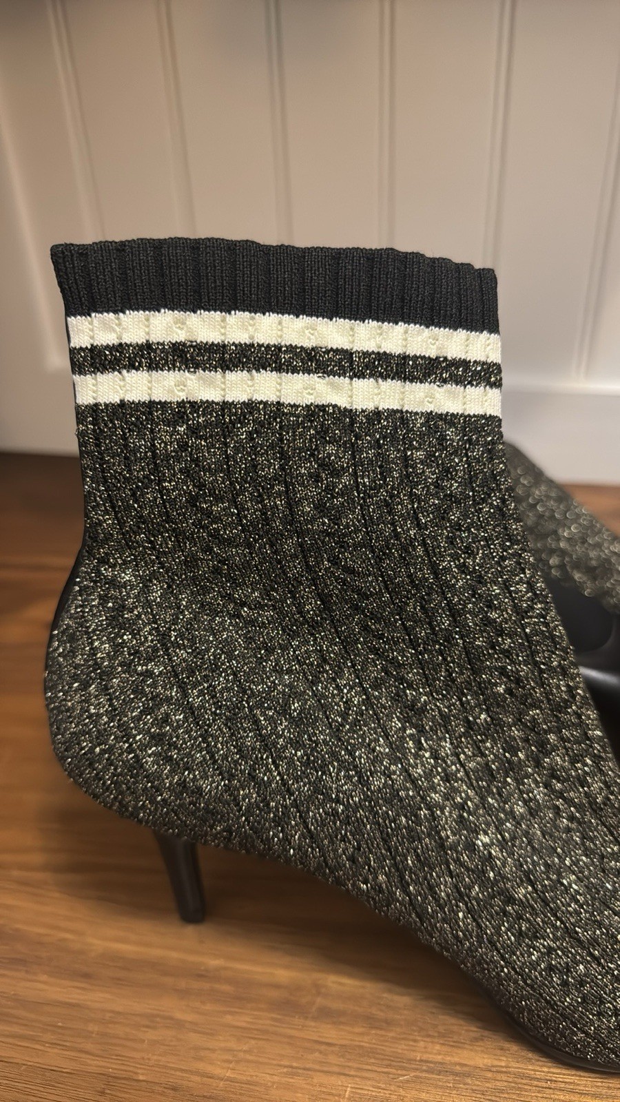 New Stuart Weitzman Sock Boots Waverly Ankle Black Gold Stretch Sz 8