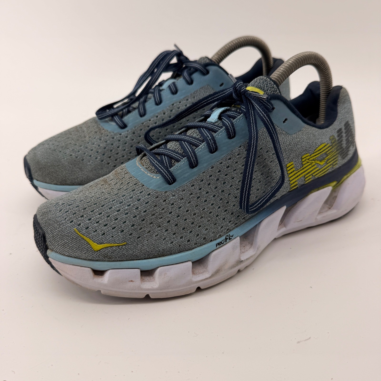 Hoka One One Elevon Running Shoes Womens 8.5 Grey Blue Yellow 1019268 SBCT