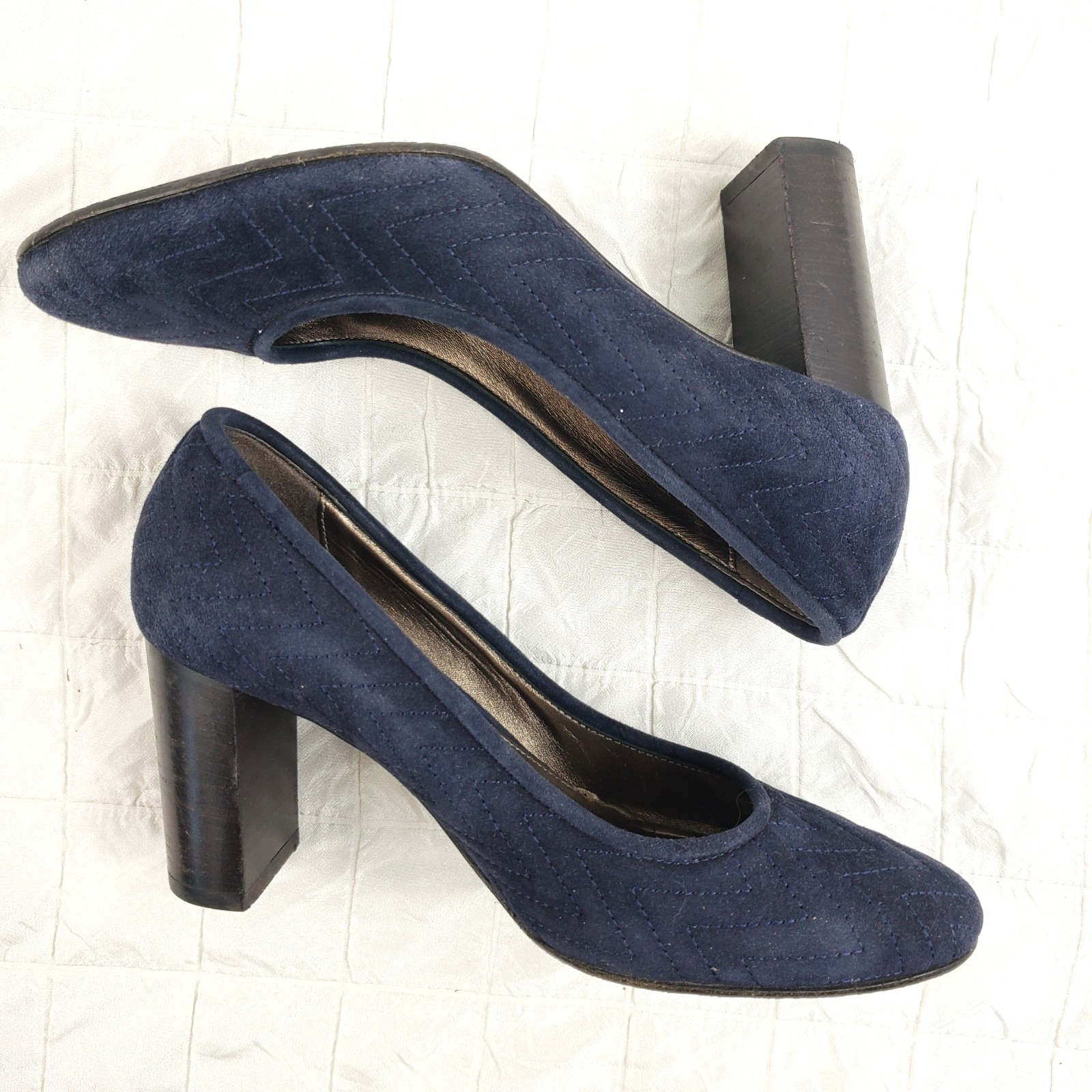 Aquatalia by Marvin K Sacchetto Quilted Blue Suede Pumps 3.25″ Heels Shoe SIZE 7