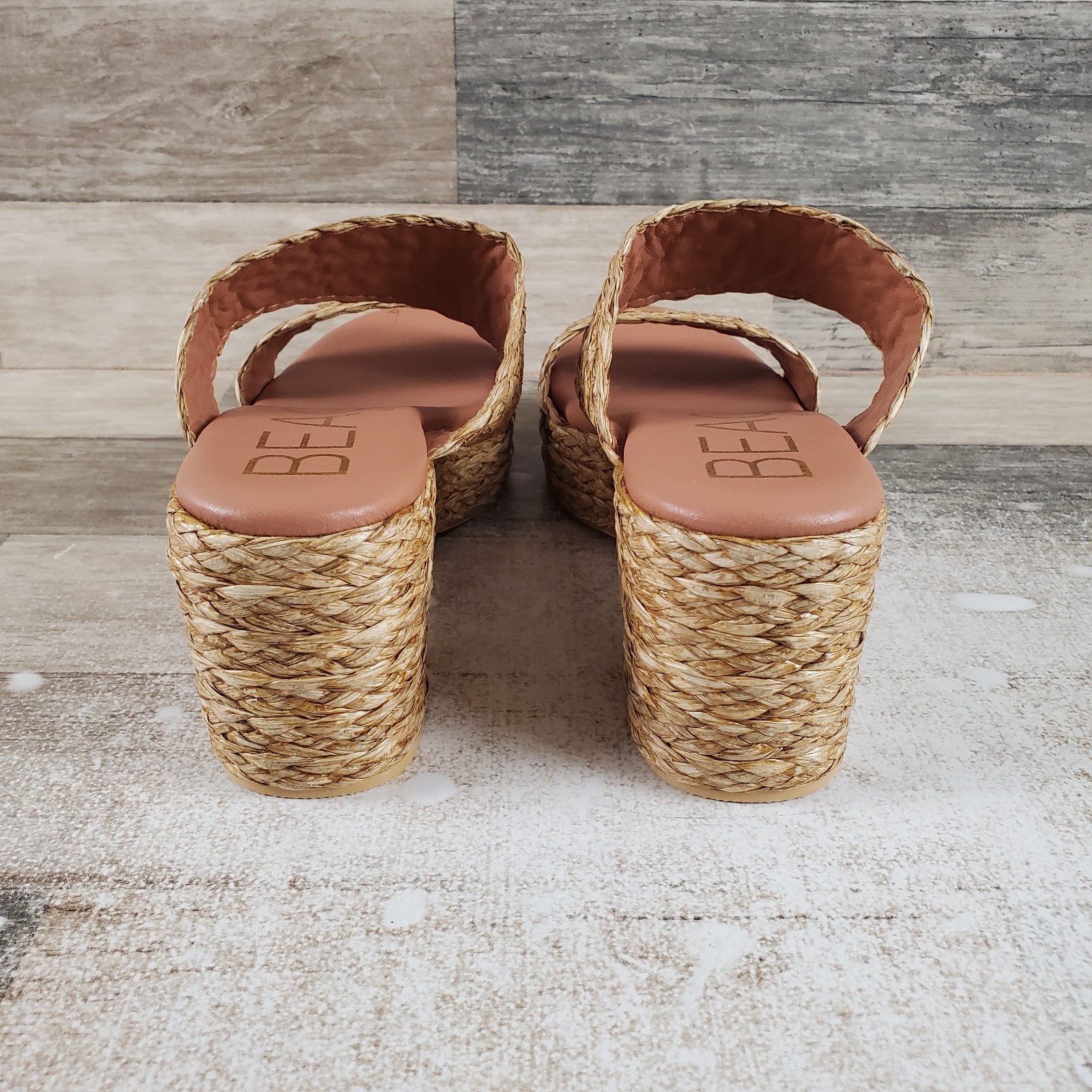 Matisse Ocean Ave Womens Platform Sandal Sz 10 M Cognac Raffia Slip On Round Toe