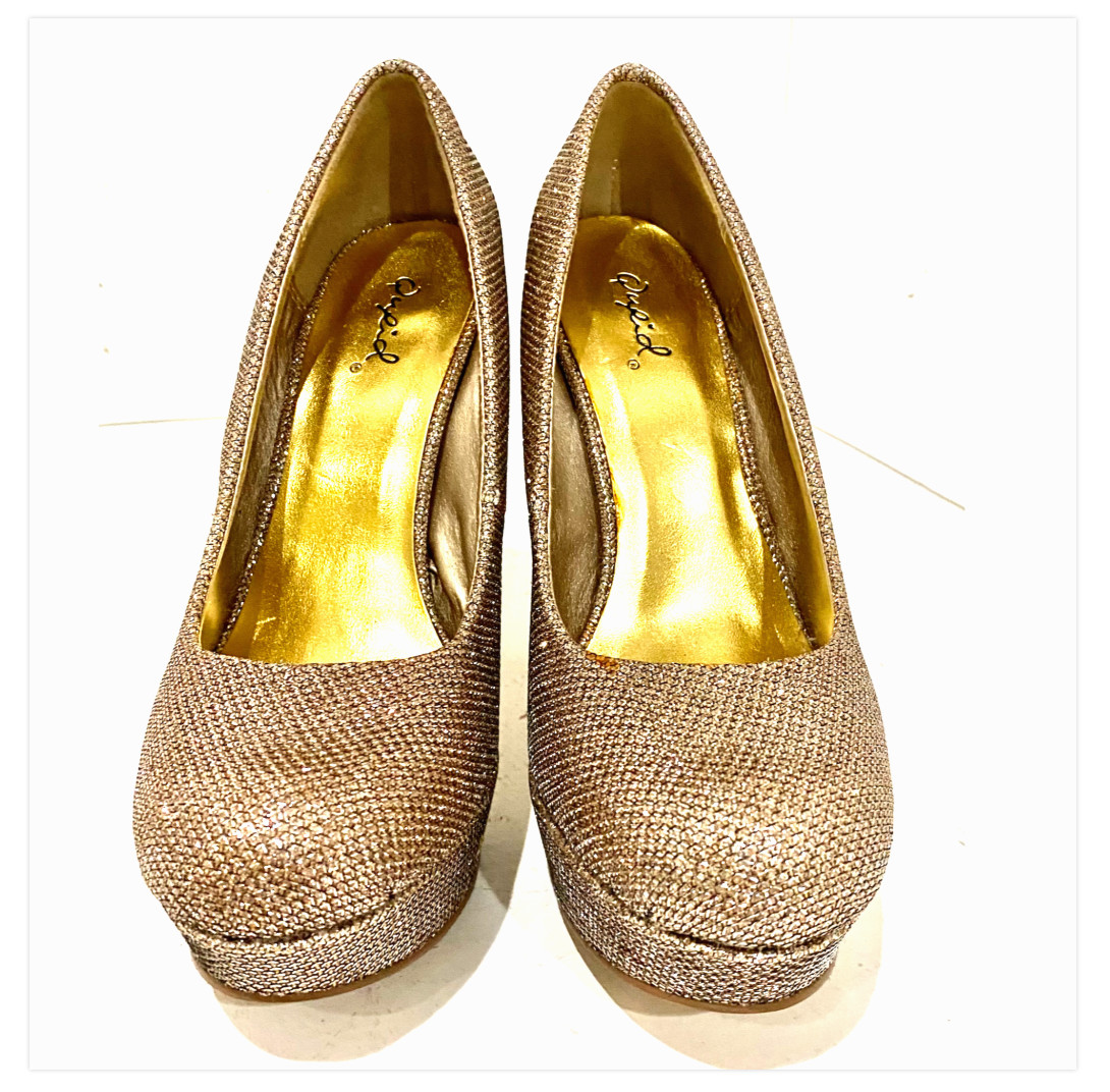 Gold Glitter Platform Stiletto Heels Womens 6 High Heel Pumps Party Disco Shoes