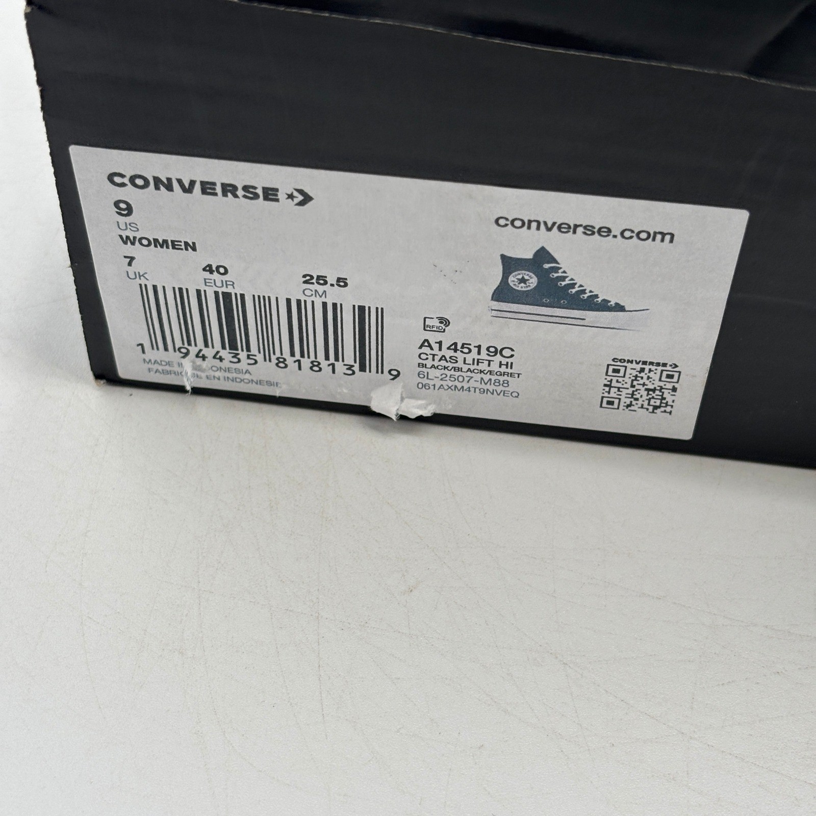 Converse CTAS Lift Hi Shoes Women Size 9 Black Egret Platform A14519C