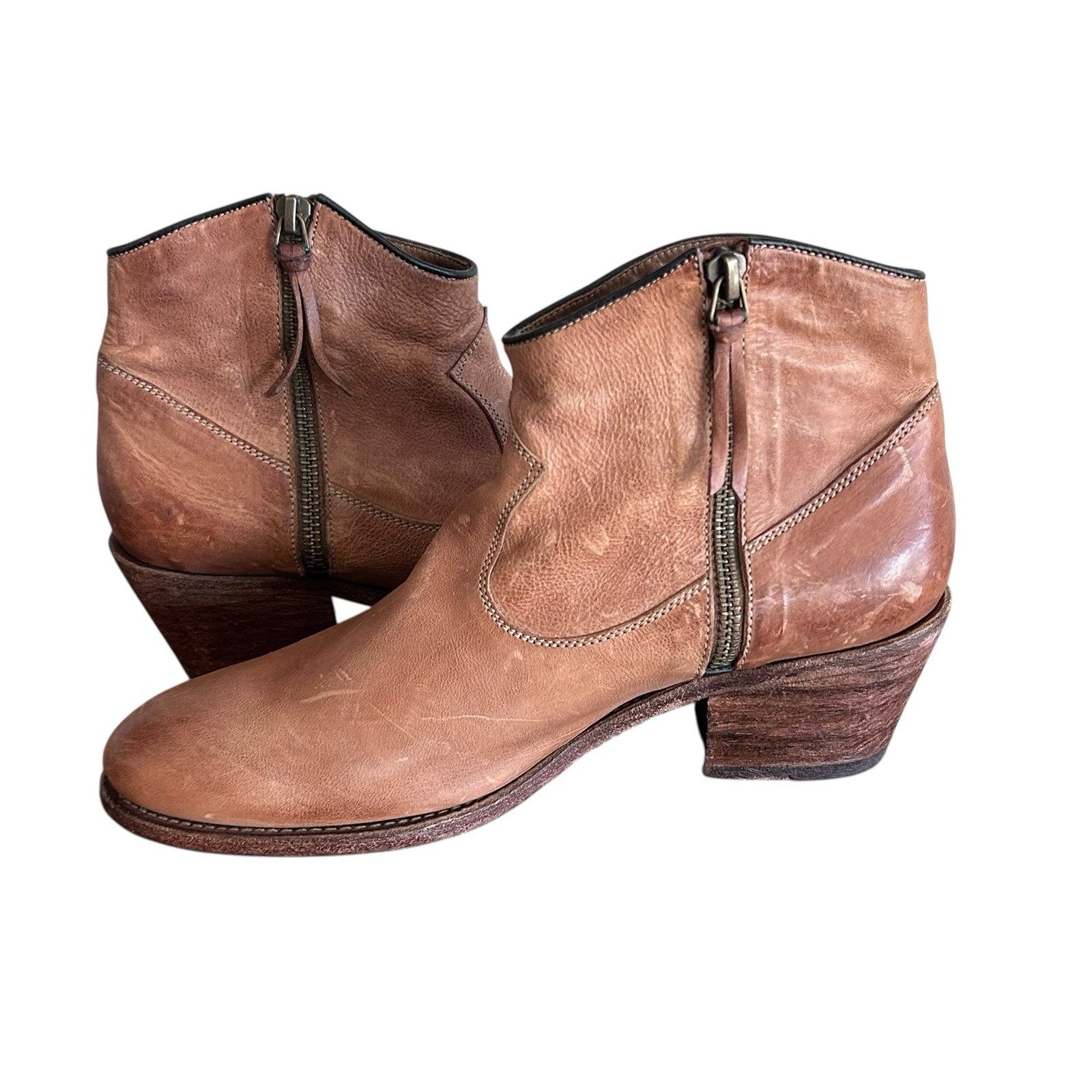 N.D.C. Made By Hand Boots Womens 39 / 8 Brown Leather Ankle Booties Block Heel