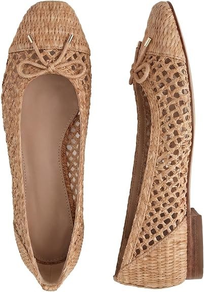 BRAND NEW Woven Raffia Slip On Ballet Flats with Bow in Sand Women’s Size 7