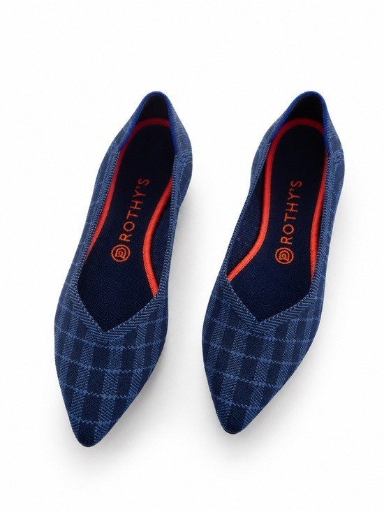 Rothy’s The Point Indigo Gimgham Plaid Ballet Flats Shoes Woman’s Size 9.5