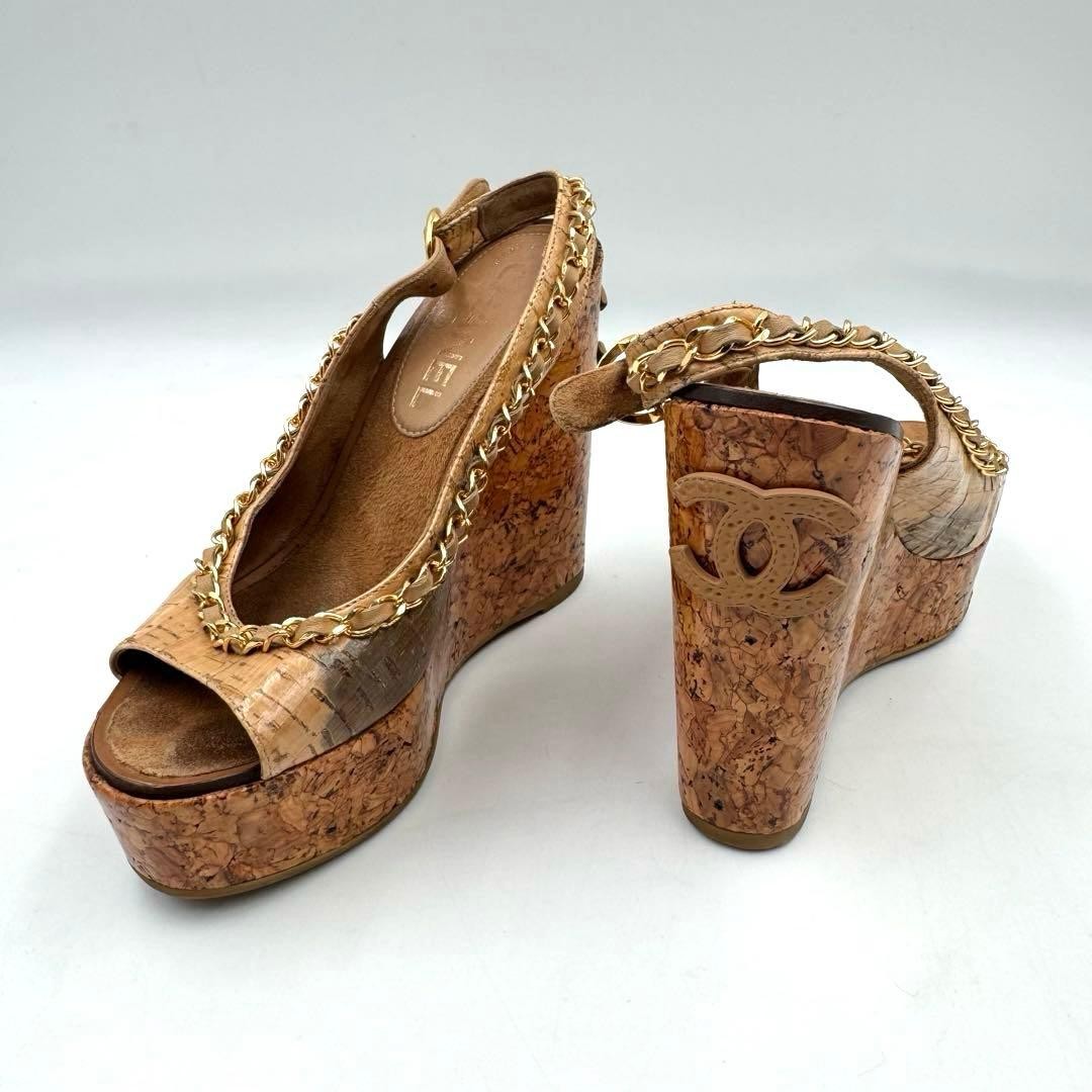 CHANEL Cocomark Platform Sandals Beige Women’s Size EU34.5/US4
