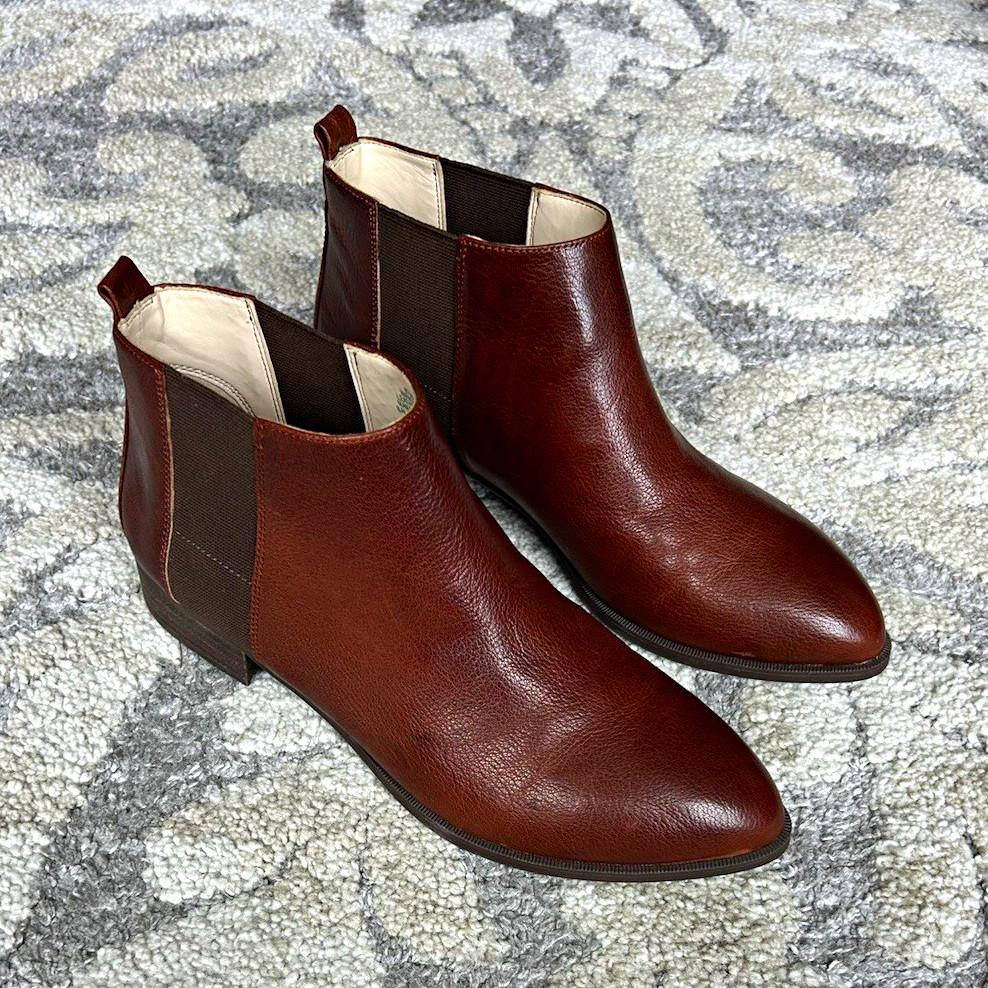 Nine West Brown/Cognac Leather Chelsea Ankle Boots Elastic Gore Slip-On 8.5M