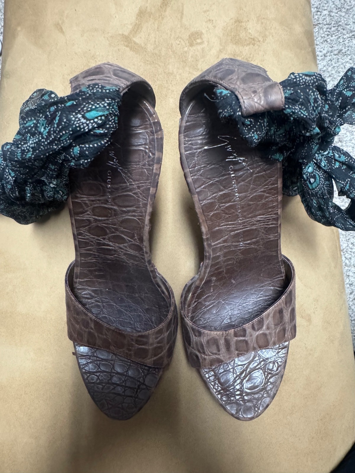 giuseppe zanotti brown crocodile-embossed leather platform shoes size 37 1/2
