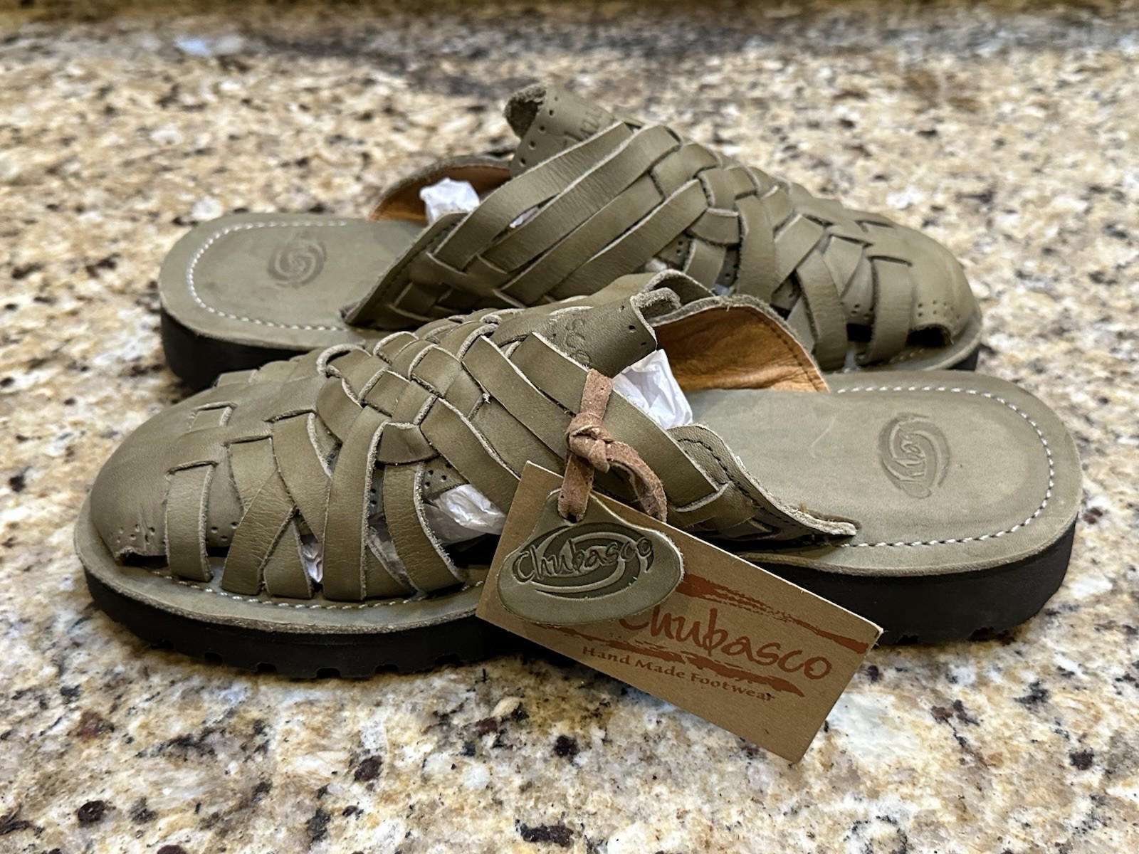 CHUBASCO Mexico Martha Green Leather Sandals Woven Slip On Mens 4 Womens 6 NEW